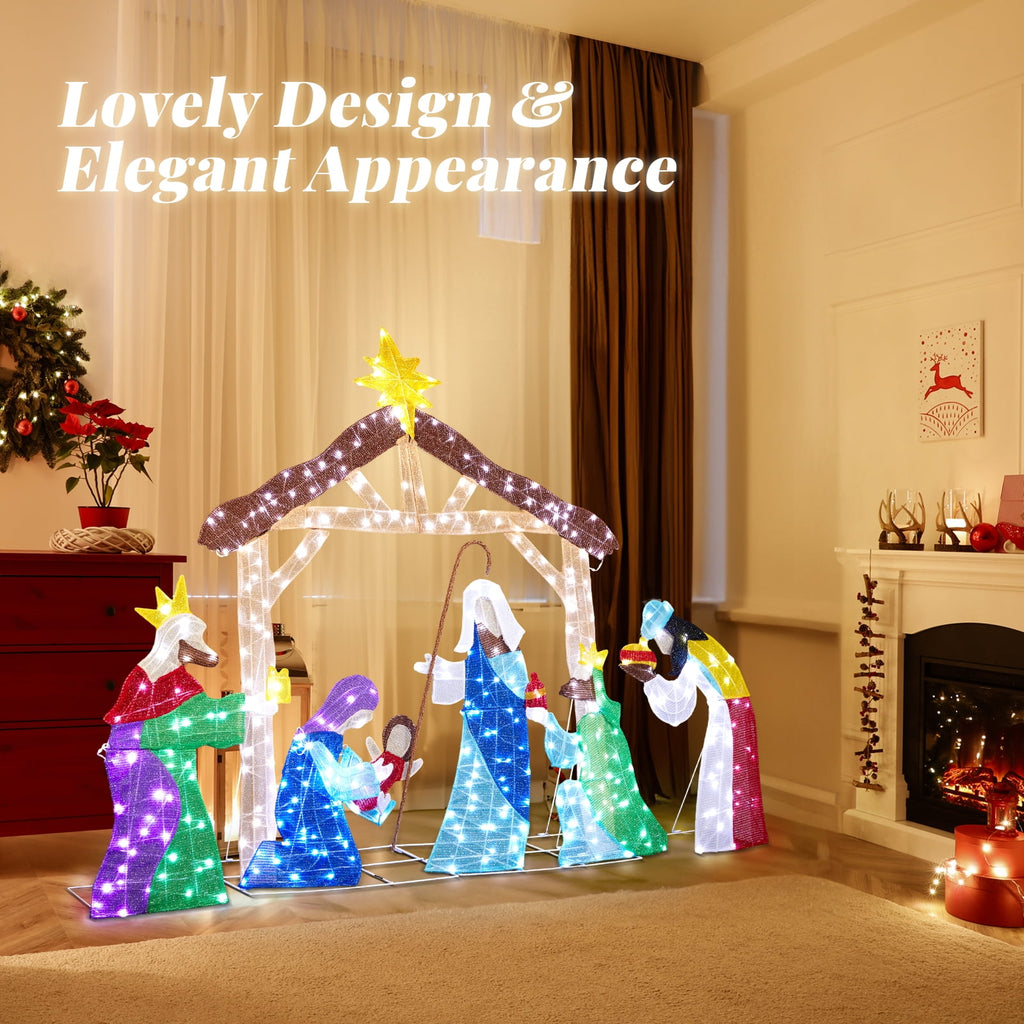 Ktaxon 5ft Christmas Lighted Nativity Scene Holy Family Christmas Outdoor Decor,with 400LED Lights