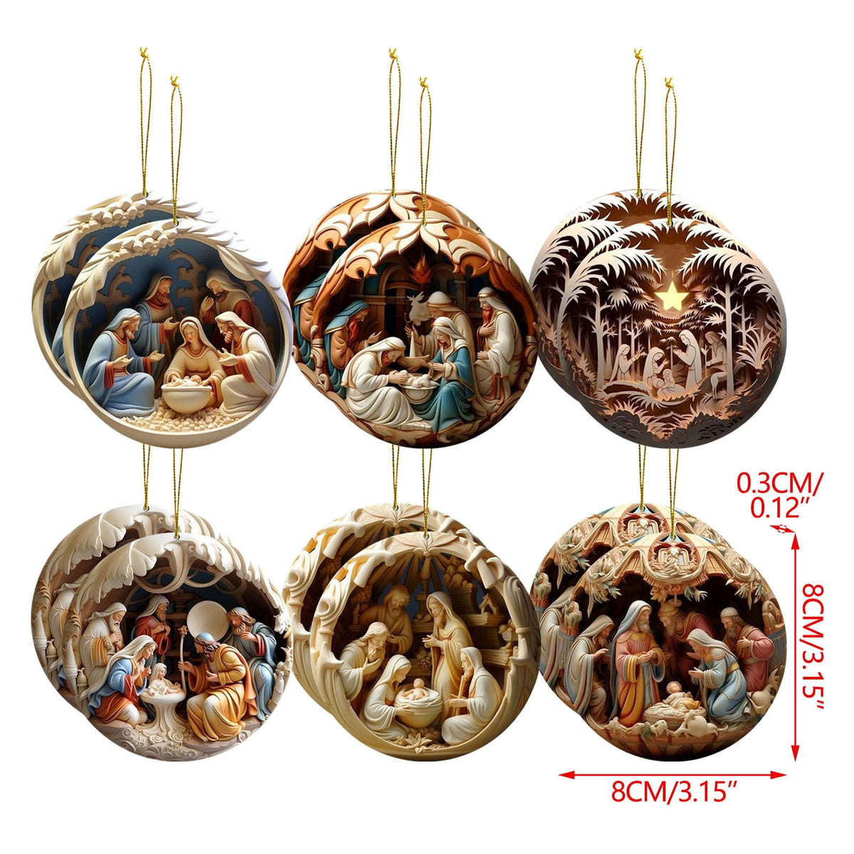 Wooden Christmas Ornaments, Nativity Scene Decorations, 12-Piece Handcrafted Wooden Nativity Ornament Set, Traditional Christmas Tree and Home Decor