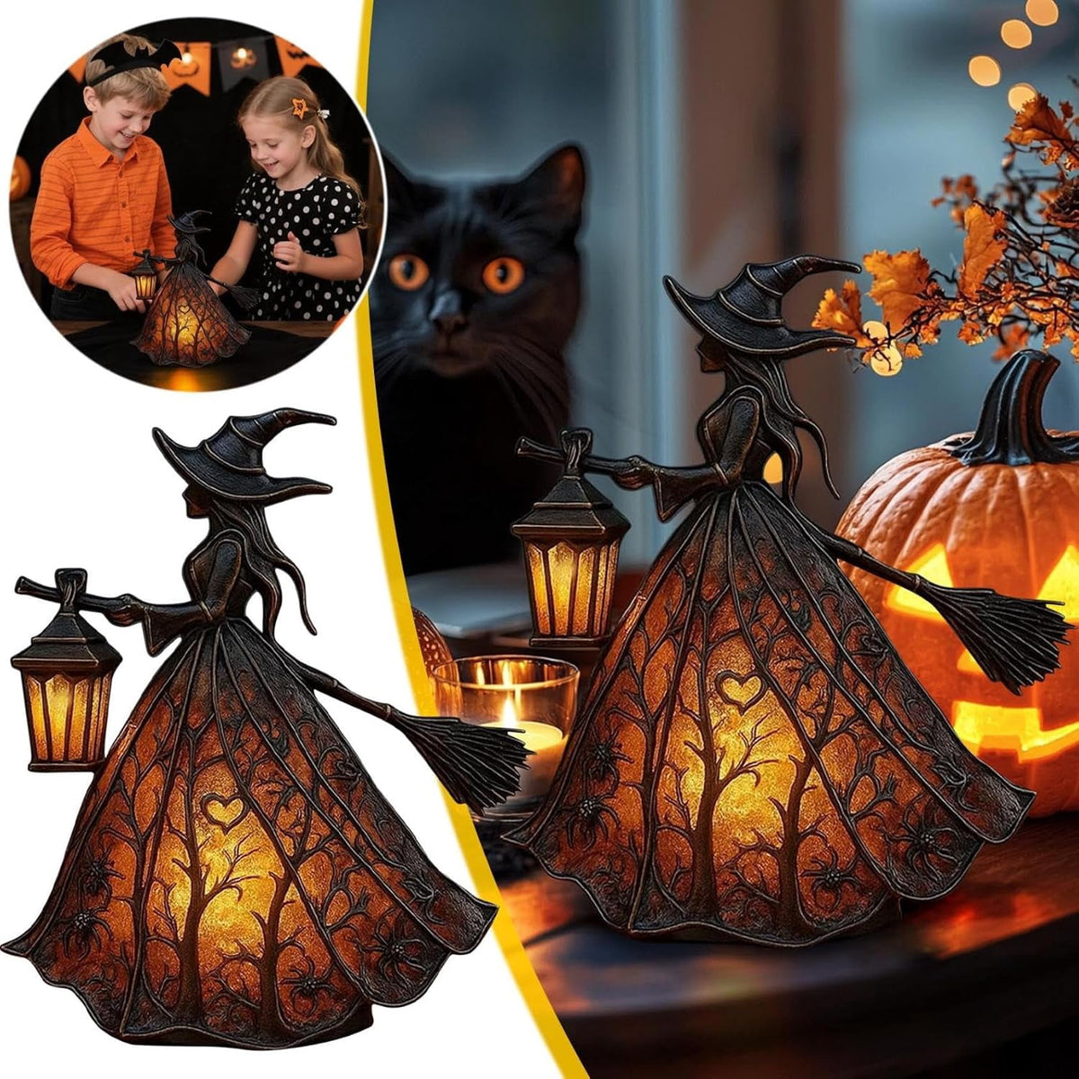 Halloween Witch Hat Lamp,Spooky Decorative Table Lamps,Indoor Holiday Party Atmosphere Lighting for Home,Porch,Tabletop Decor