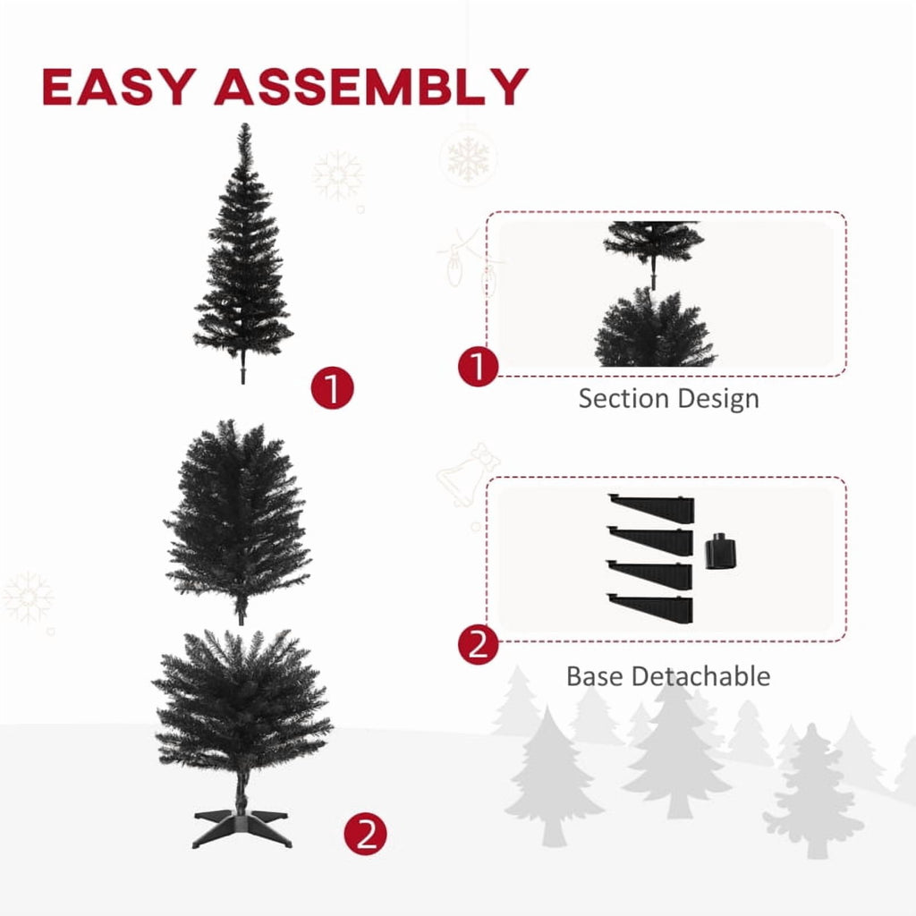 Alvantor Slim Pencil Christmas Tree with 390 Tips, Unlit Artificial Xmas Tree with Plastic Stand 6' Black