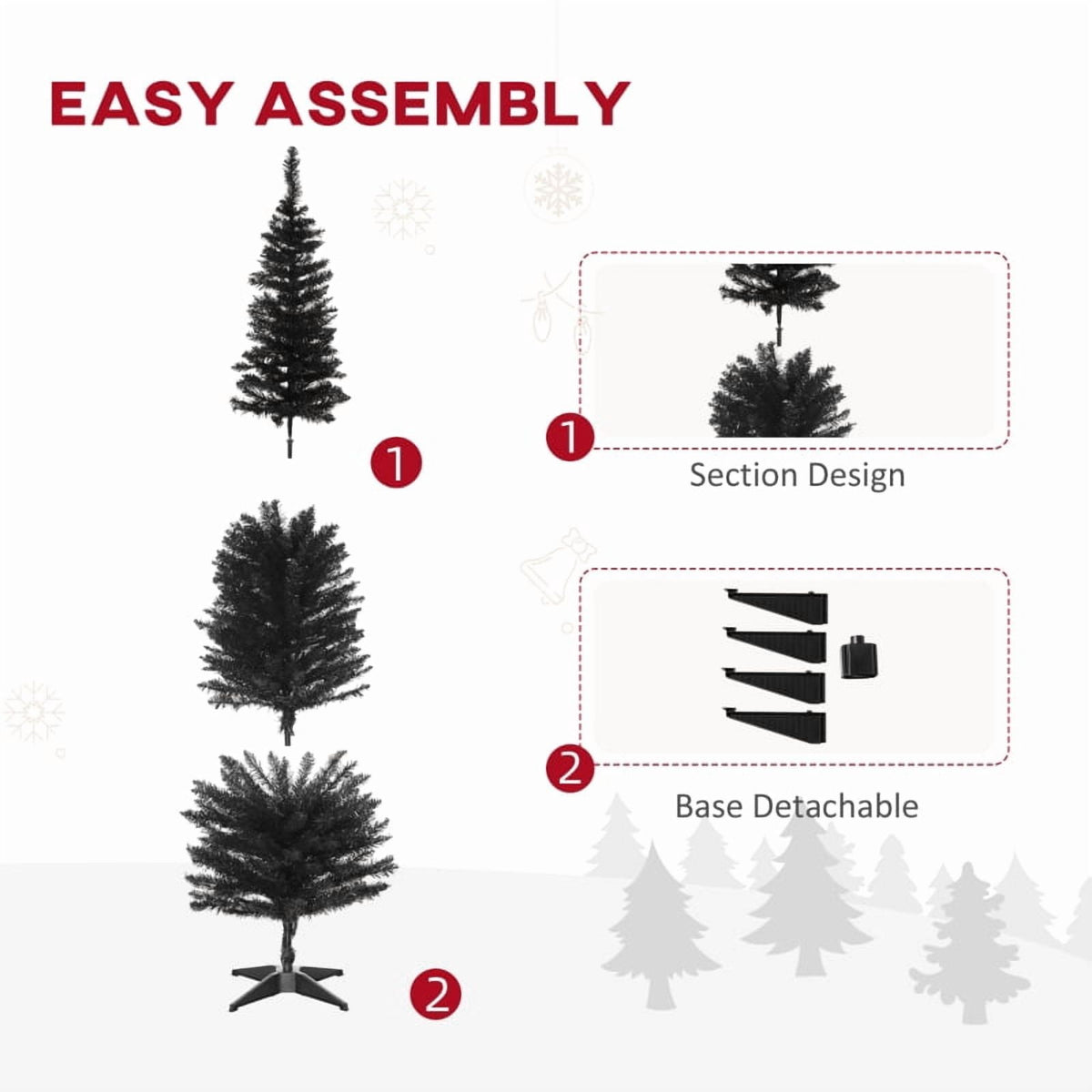 Alvantor Slim Pencil Christmas Tree with 390 Tips, Unlit Artificial Xmas Tree with Plastic Stand 6' Black