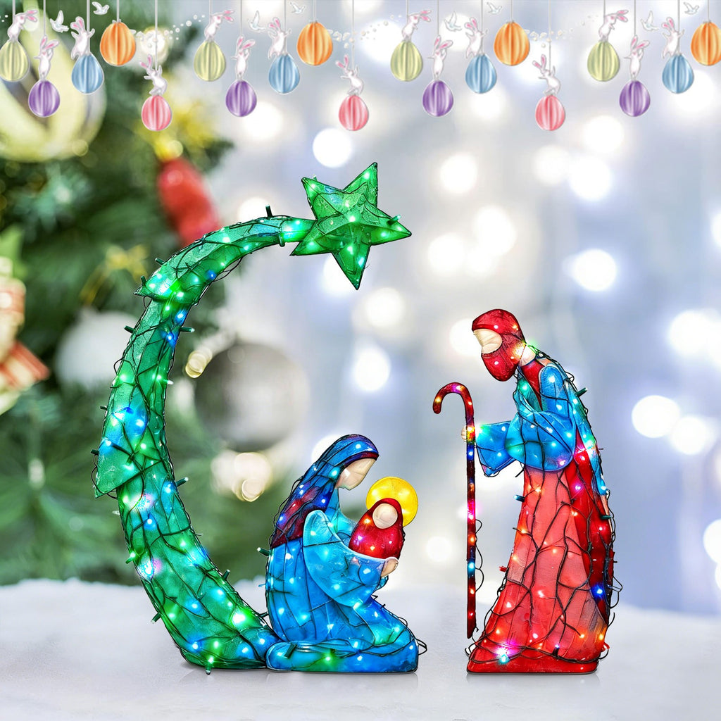 Lighted Nativity Scene, Outdoor Christmas Nativity Table Decor Set, Mini Lighted Christmas Scene Decoration for Holiday Winter Lawn, Garden & Indoor Tabletop