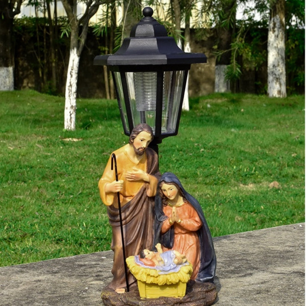 geerera Solar Powered Nativity Set, Holy Family Outdoor Decor, Weather-Resistant Manger Scene for Garden, Yard, Catholic Gift