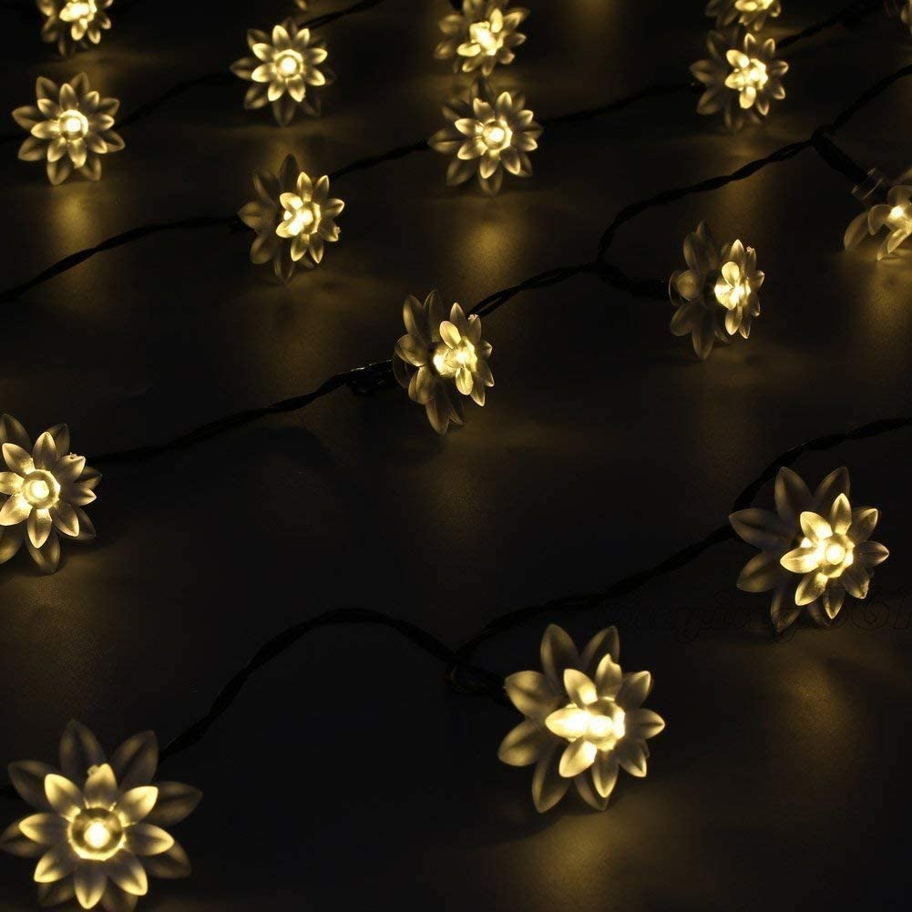 HESHENG Solar Lotus Flowers String Lights, Waterproof 40ft 100LEDs Lights Fairy Lights Outdoor 8 Modes Festival Lighting for Patio Yard Tree Wedding Party Christmas Decoration, Multicolor