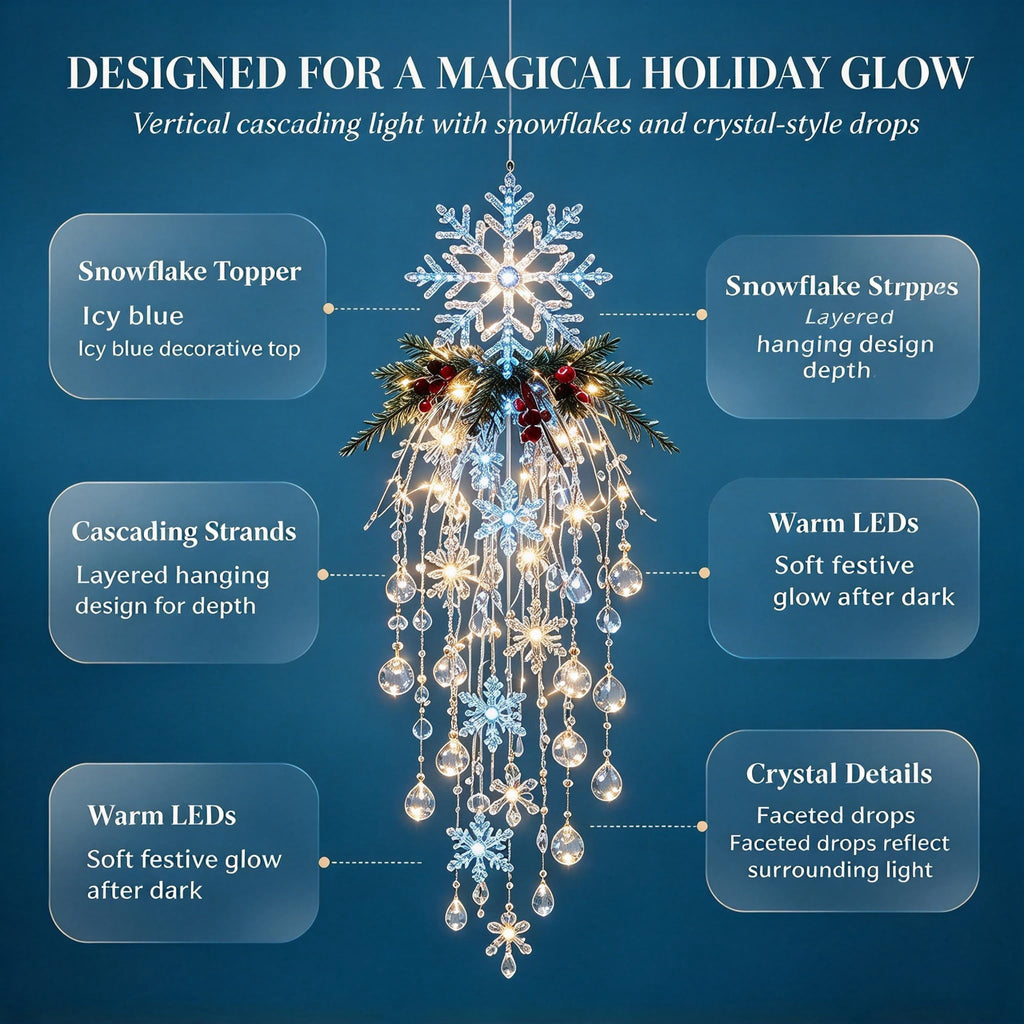 Crystal Cascade Christmas Light - Hanging Snowflake & Crystal LED Porch Decor(Blue light ball)