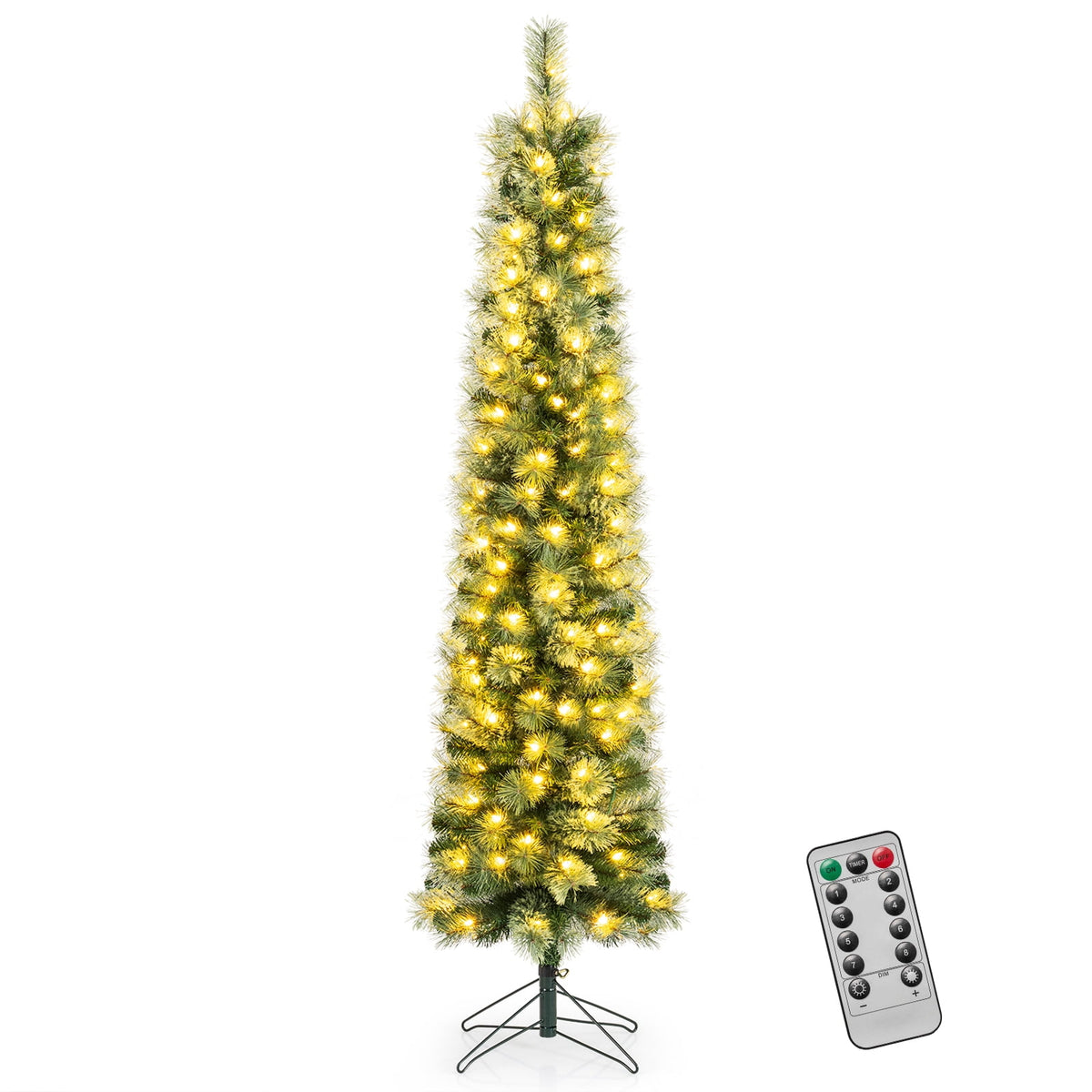Costway 7 FT Pre-Lit Pencil Artificial Christmas Tree with 150 LED Warm White Lights,8 Modes