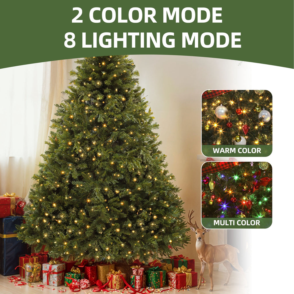 Uforic 6ft Pre-lit Hinged Spruce Artificial Christmas Tree with 1000 Branch Tips & 250 Lights, Remote Control, 11 Light Modes, Green