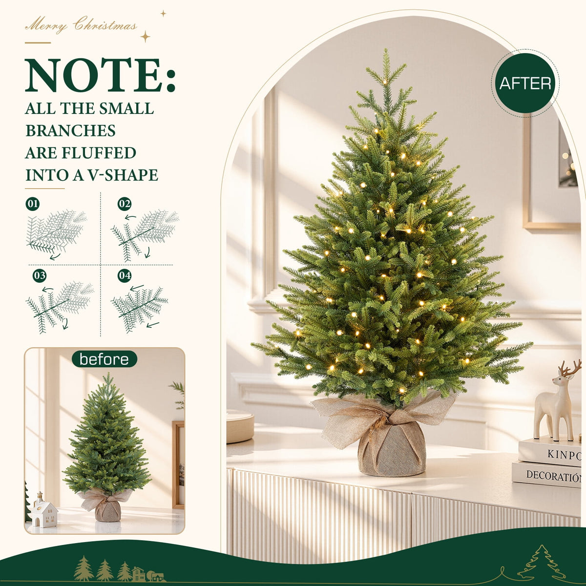 Lolsea 2ft Prelit Artificial Small Mini Christmas Tree with Color LED Lights, Remote Control and Timer, Perfect for Xmas Tabletop Decorations