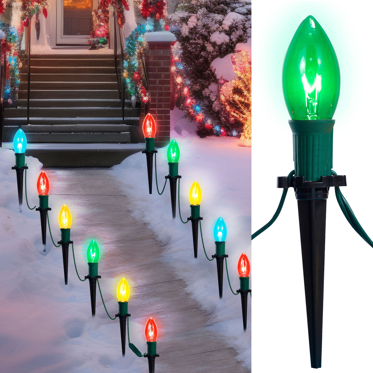 Joyfy Christmas Pathway Lights Outdoor,30.75 FT 24 Walkway Lights with Marker Stakes,Outdoor Christmas Lights for House Warm White Christmas Decorations
