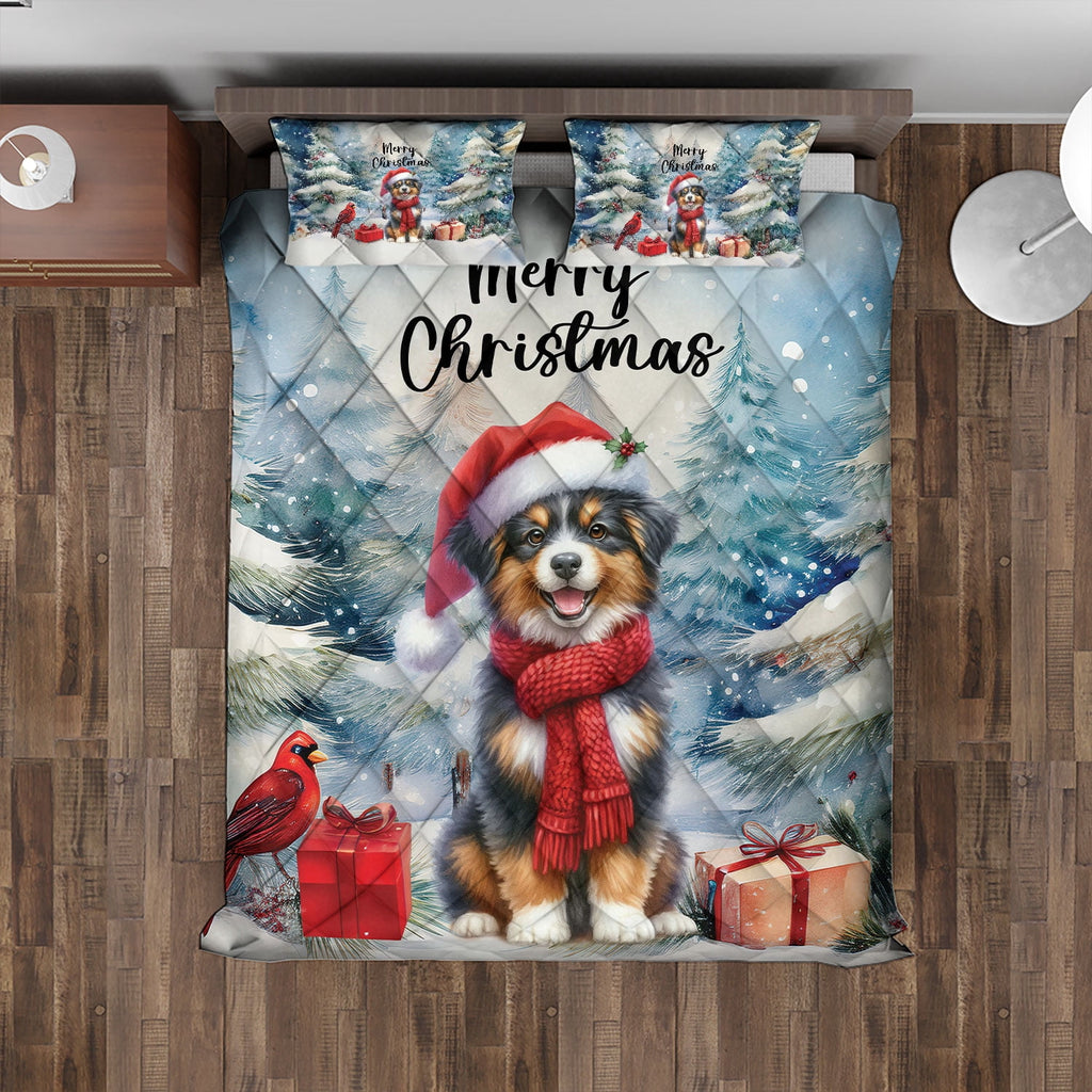 Merry Christmas French Bulldog Enjoys Woofmas Winter Xmas Holiday Quilt Bedding Set Dog Lover Gifts 1 Blanket Bed Cover 2 Pillowcases - 02022