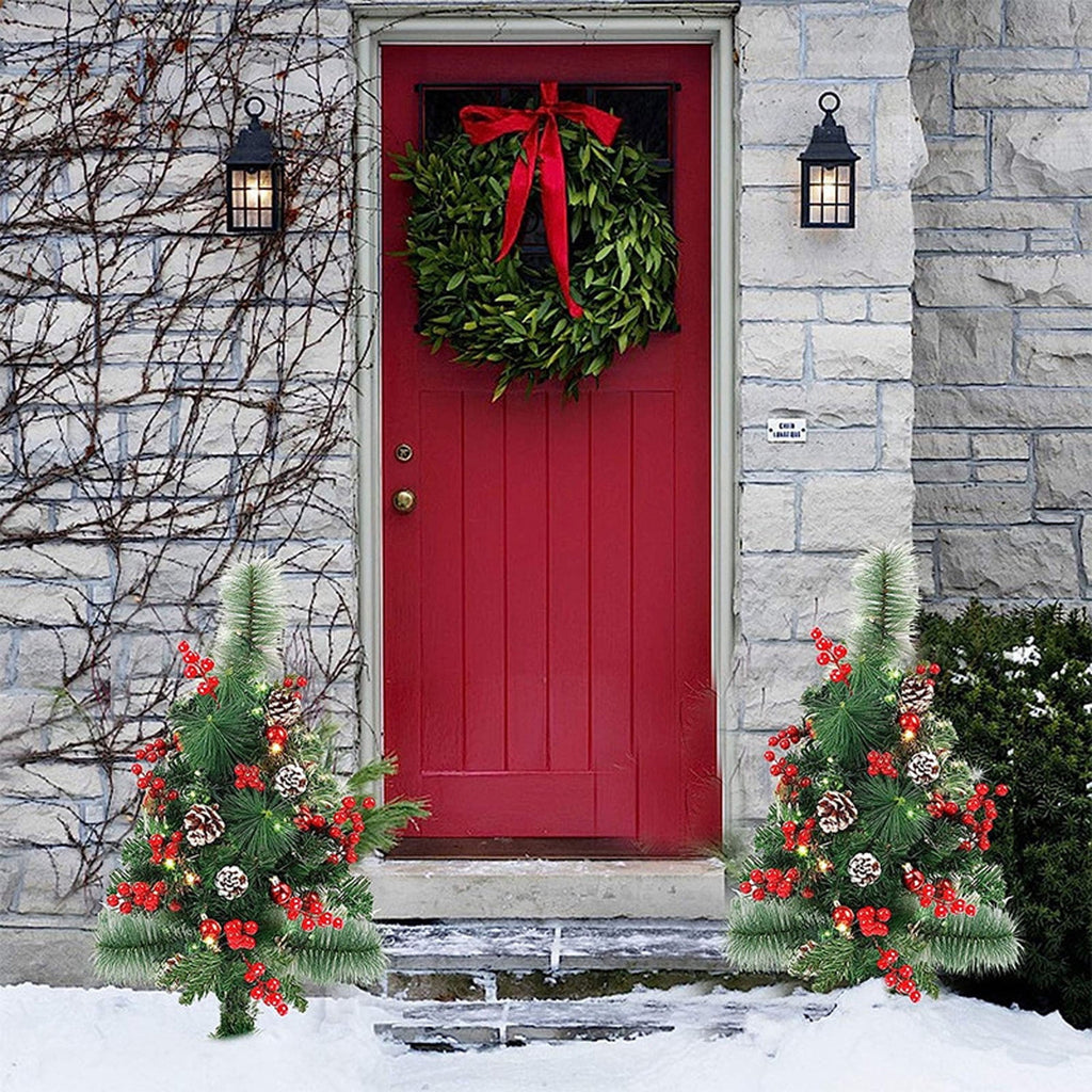 Solar Christmas Tree，Waterproof Christmas Tree Decorations for Porch, Outdoor Christmas Trees for Yard Garden Lawn Pathway with LED Lights, Red Berries, Xmas Ornaments