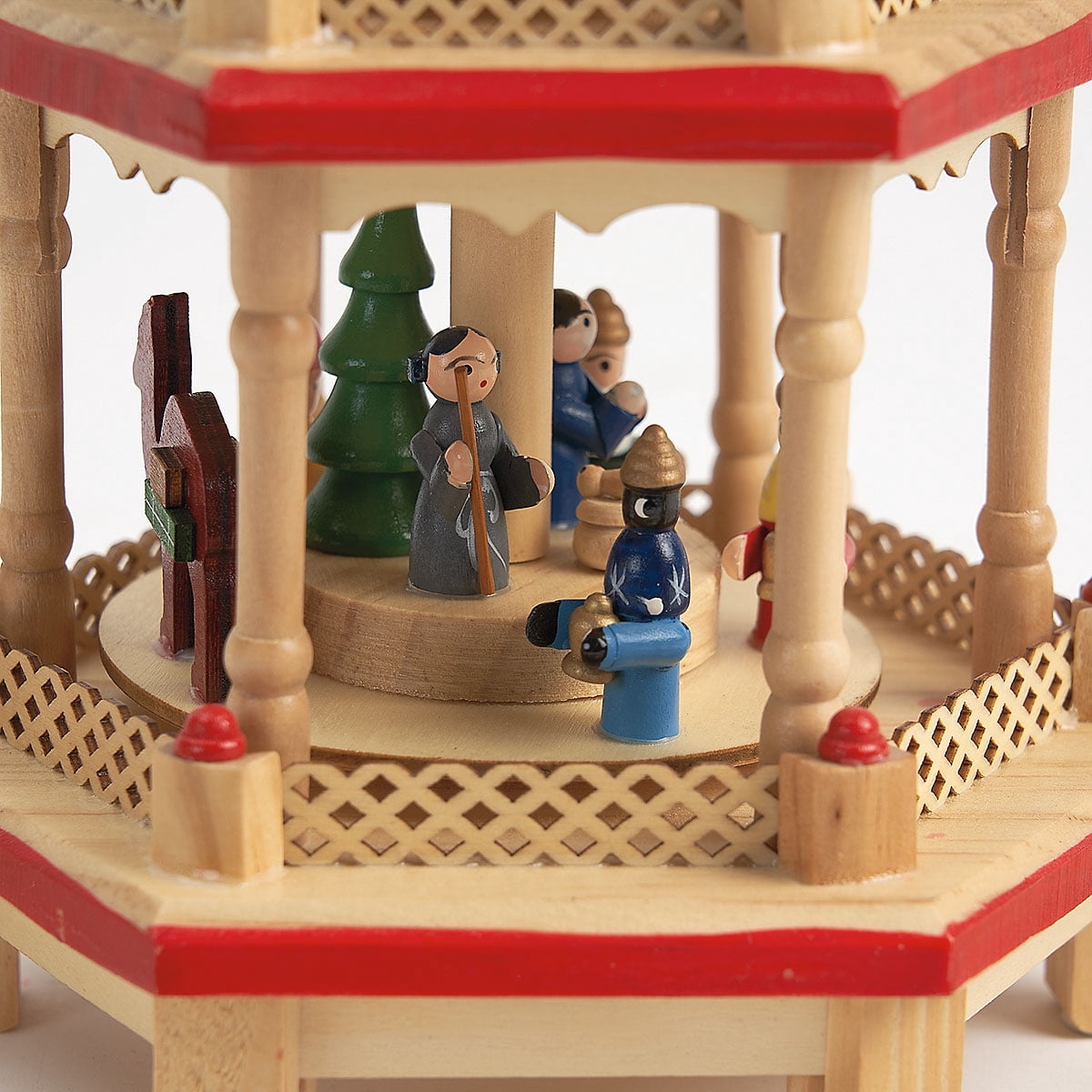 German Christmas Pyramid, 17.5" Tabletop Nativity with Candle Holders, Holiday Decor, Brown