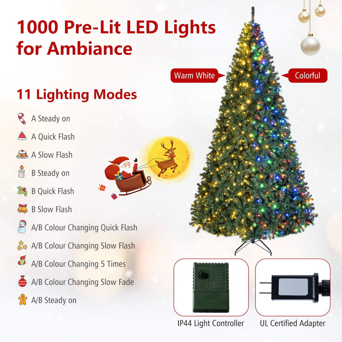 Costway 8Ft Pre-Lit Artificial Christmas Tree Hinged 750 LED Lights