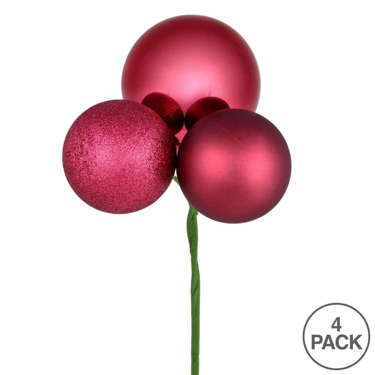 Vickerman 18" Coral Ball Ornament Christmas Pick, 4 per set