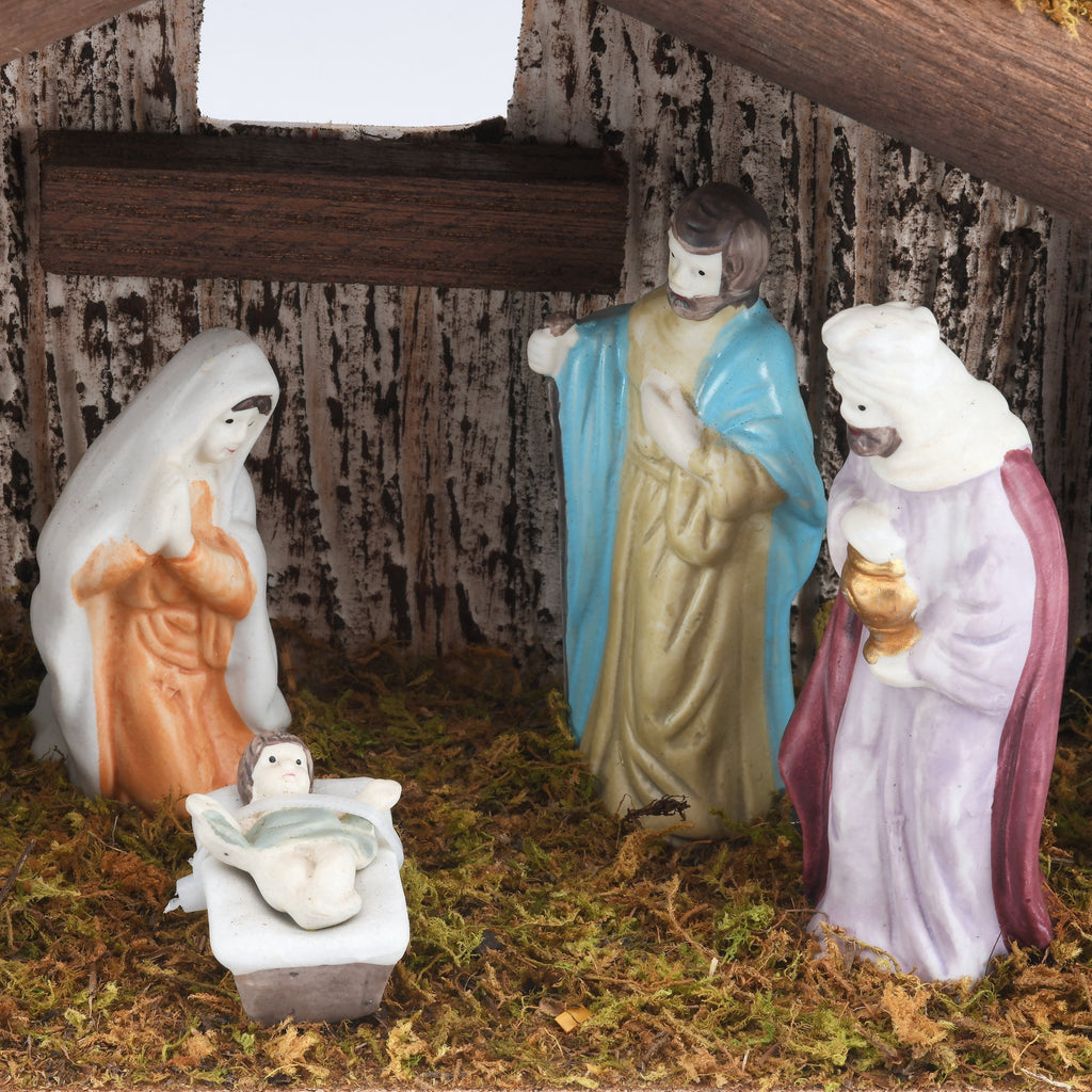 Light-Up Battery-Operated LED Porcelain Tabletop Indoor Nativity Scene Christmas Decoration, 11" x 7", 8 Pieces, by Holiday Time