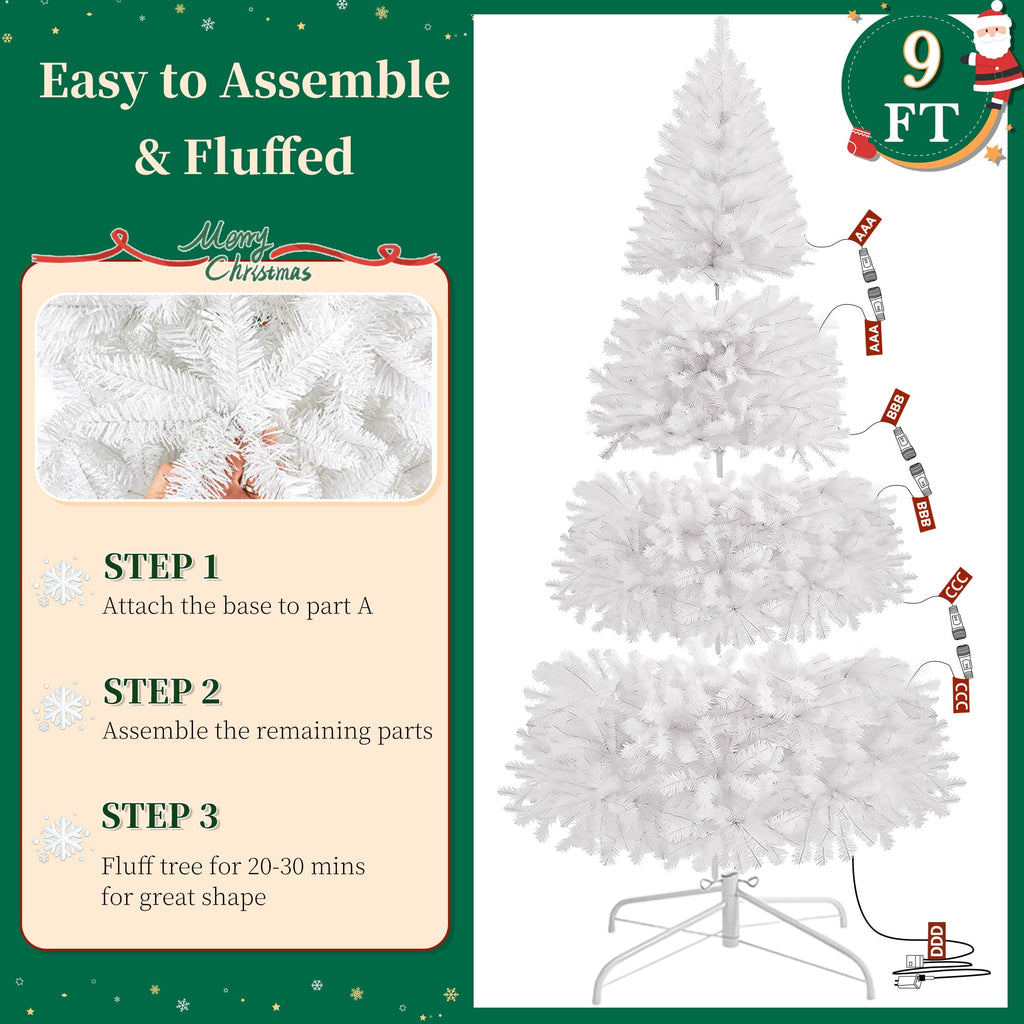 Yexmas Pre-Lit Artificial Christmas Tree,6ft White Christmas Tree with 300 Warm White & Multicolor Lights,Xmas Tree for Home, Holiday Party Decorations