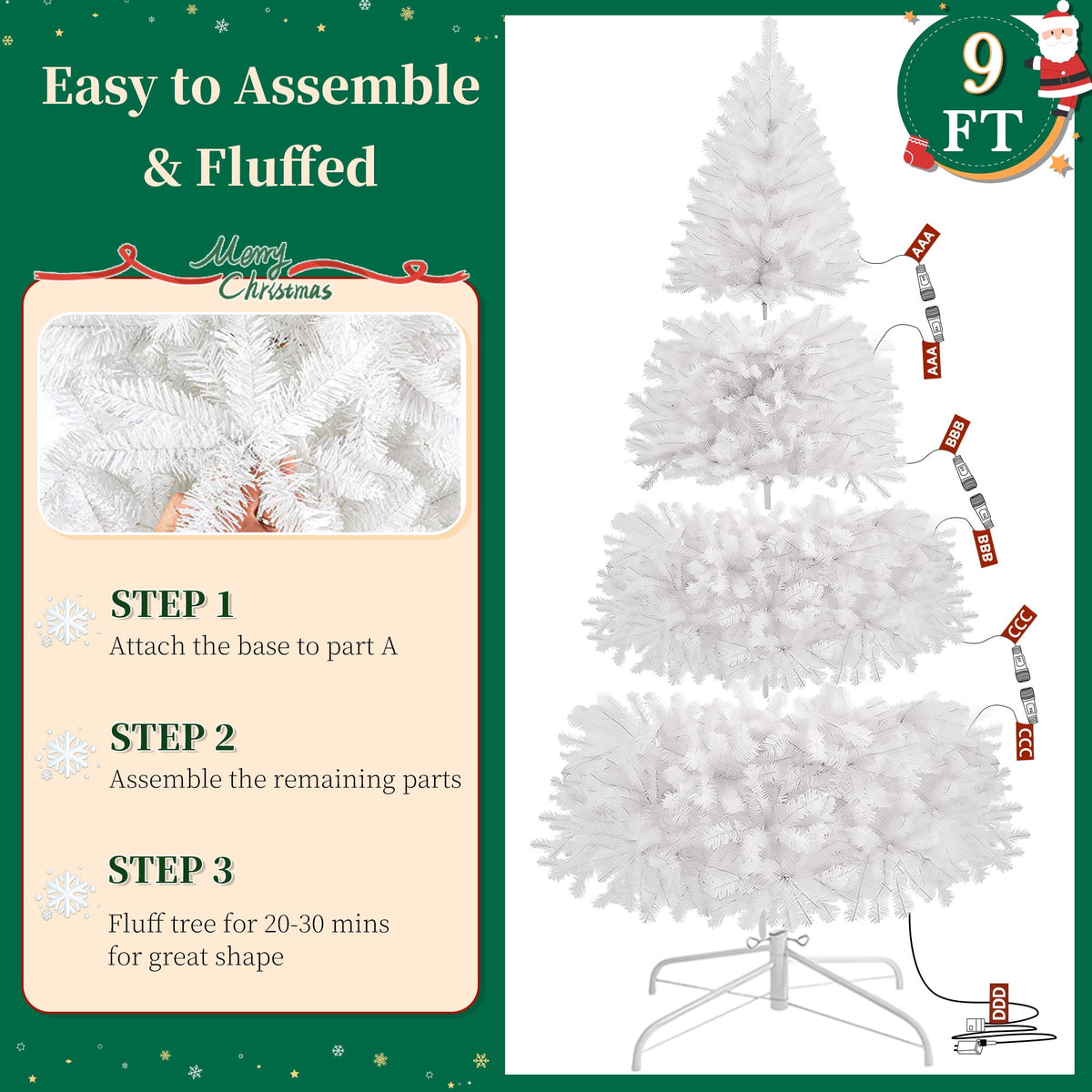 Yexmas Pre-Lit Artificial Christmas Tree,6ft White Christmas Tree with 300 Warm White & Multicolor Lights,Xmas Tree for Home, Holiday Party Decorations