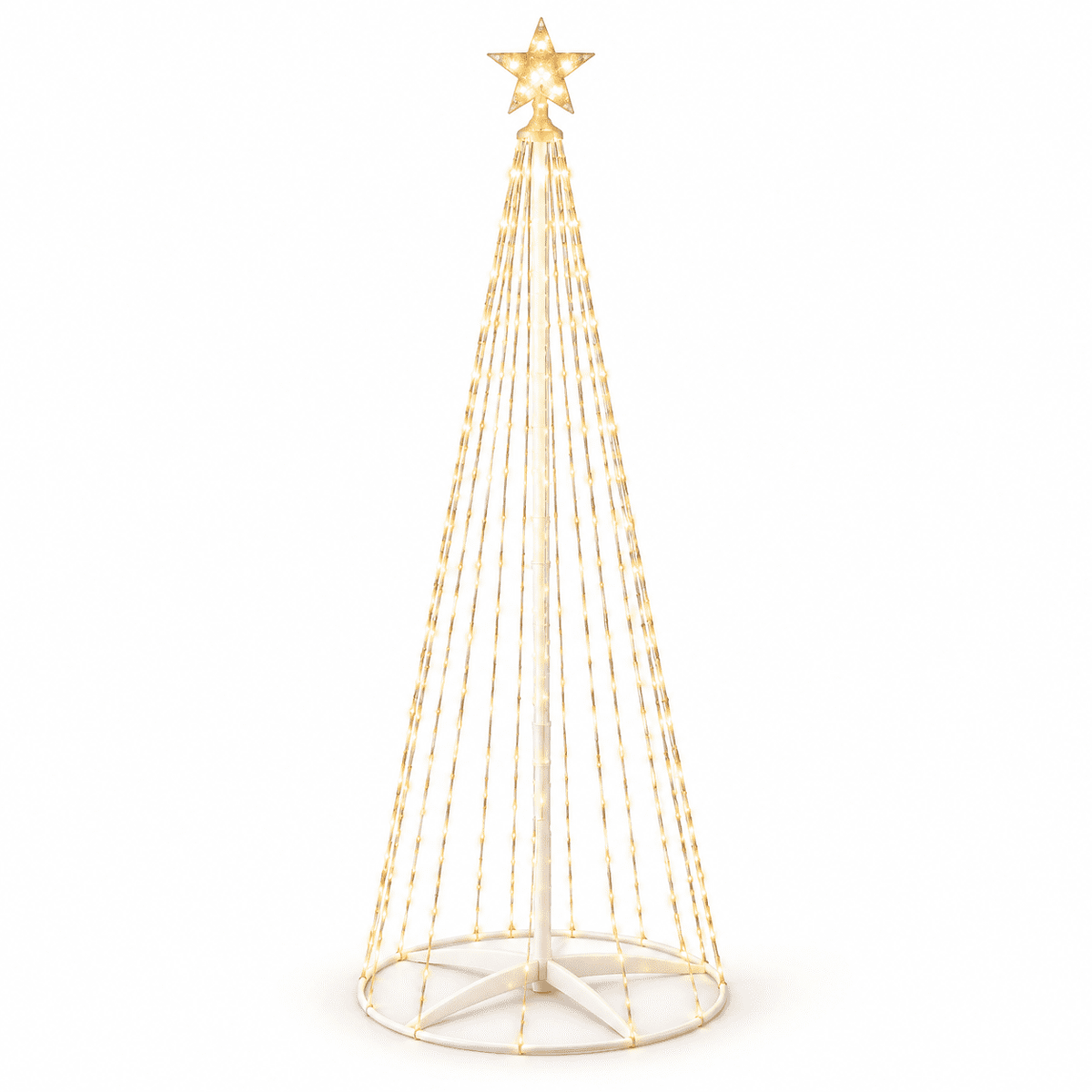 1 Pack 8 lighting modes Dimmable Warm White LED Waterfall Cone Christmas Tree with Star Topper, Metal Stand, USB & Adapter Included, Pre-lit Lighted Xmas Tree for Indoor Outdoor Holiday Yard Decor