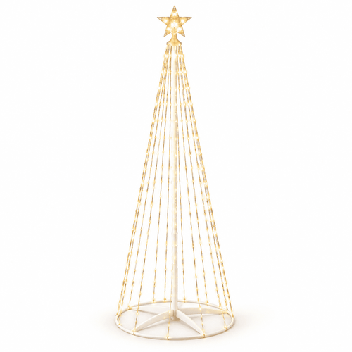 1 Pack 8 lighting modes Dimmable Warm White LED Waterfall Cone Christmas Tree with Star Topper, Metal Stand, USB & Adapter Included, Pre-lit Lighted Xmas Tree for Indoor Outdoor Holiday Yard Decor