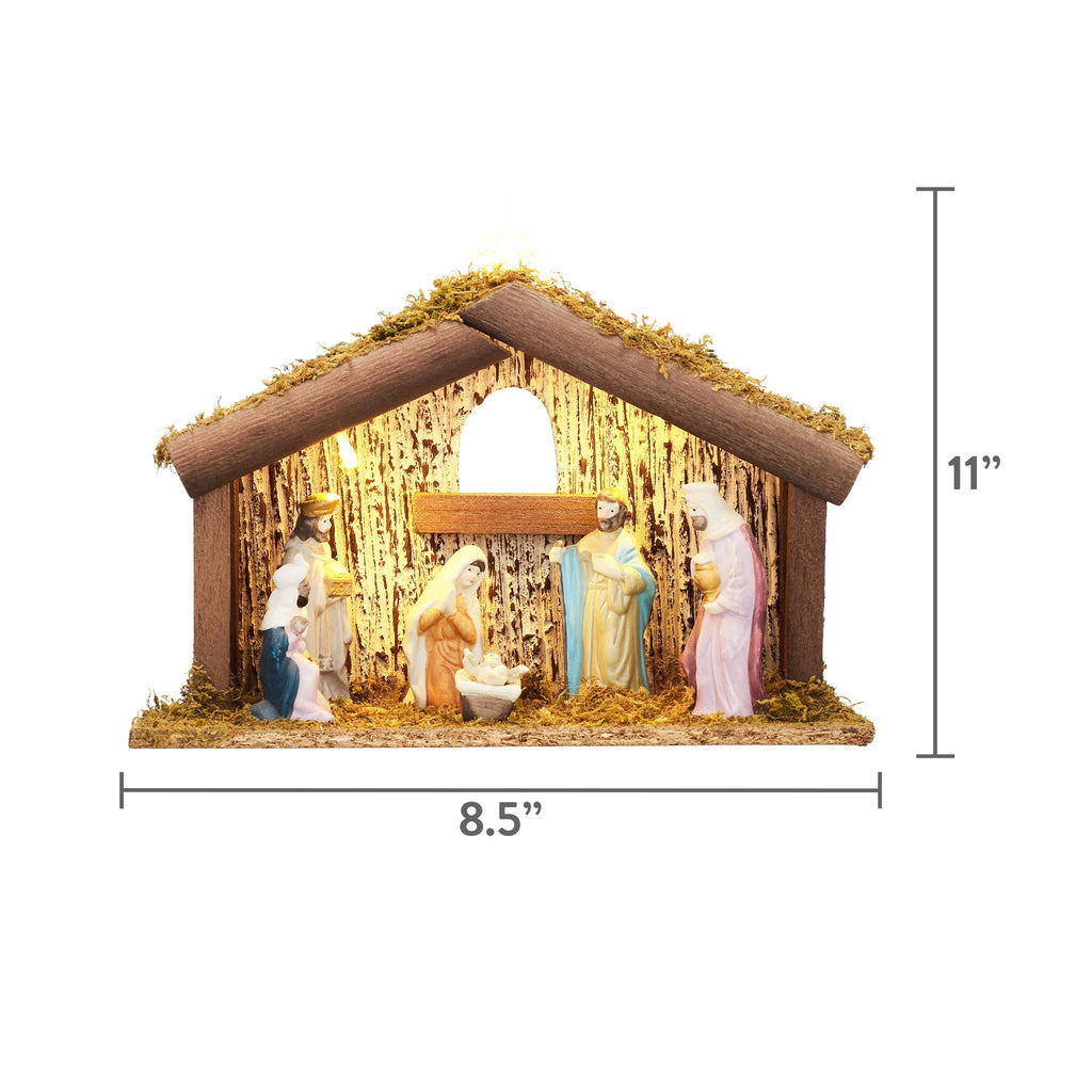 Light-Up Battery-Operated LED Porcelain Tabletop Indoor Nativity Scene Christmas Decoration, 11" x 7", 8 Pieces, by Holiday Time