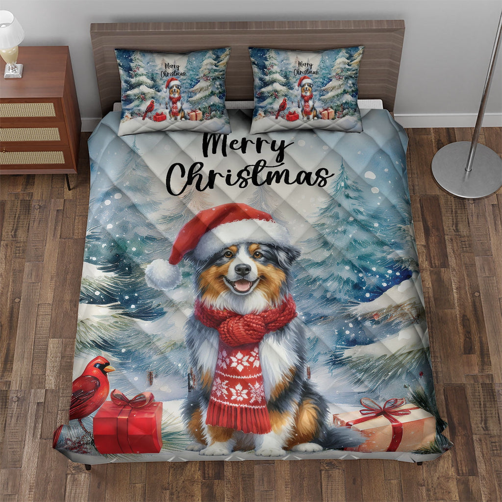 Merry Christmas French Bulldog Enjoys Woofmas Winter Xmas Holiday Quilt Bedding Set Dog Lover Gifts 1 Blanket Bed Cover 2 Pillowcases - 02022