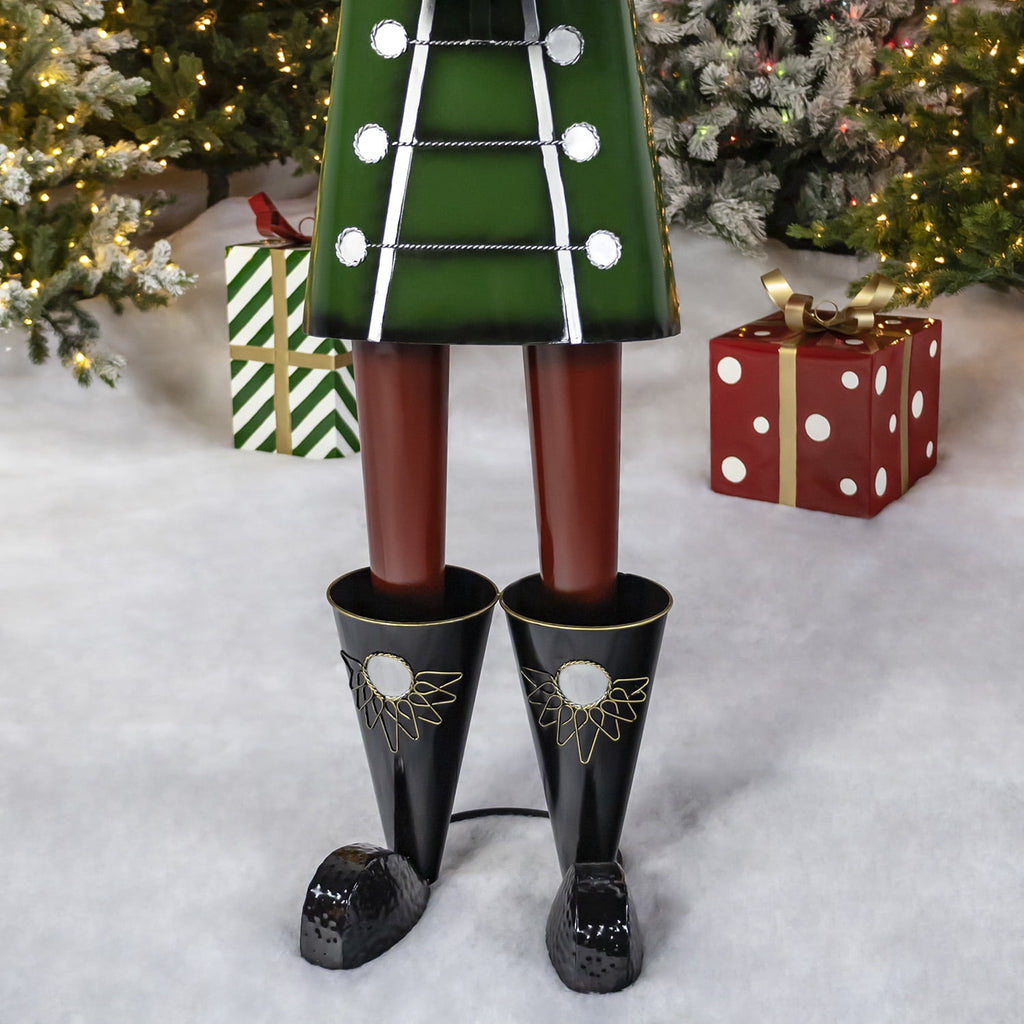 59” Tall Iron Christmas Green Nutcracker Holding Drum “Leo”
