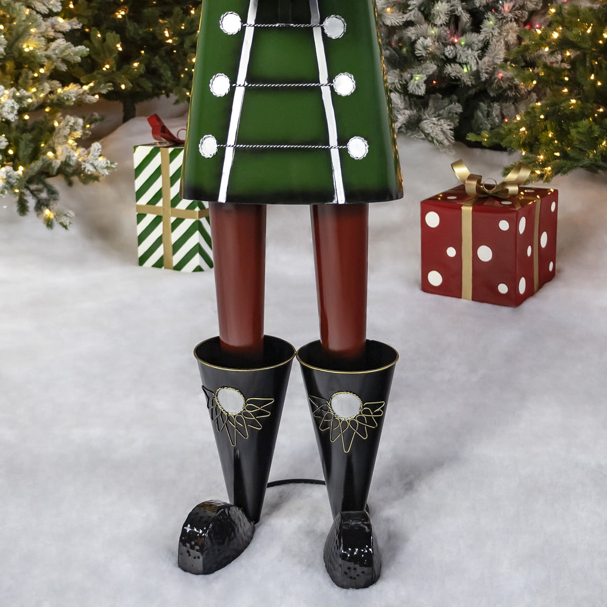 59” Tall Iron Christmas Green Nutcracker Holding Drum “Leo”