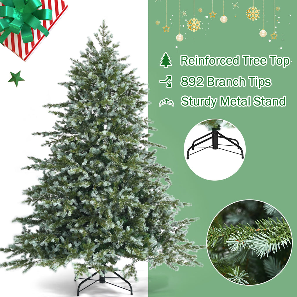 Gymax 7 Ft Artificial Christmas Tree Unlit Hinged Xmas Tree w/ Metal Stand