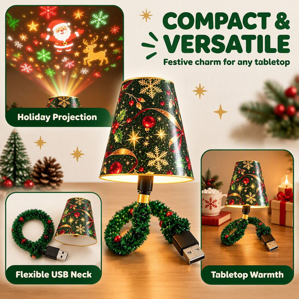 Magical Christmas Projection Night Light, USB Powered Holiday Projector with Festive Wall and Ceiling Effects for Bedroom, Living Room and Christmas Party Ambiance