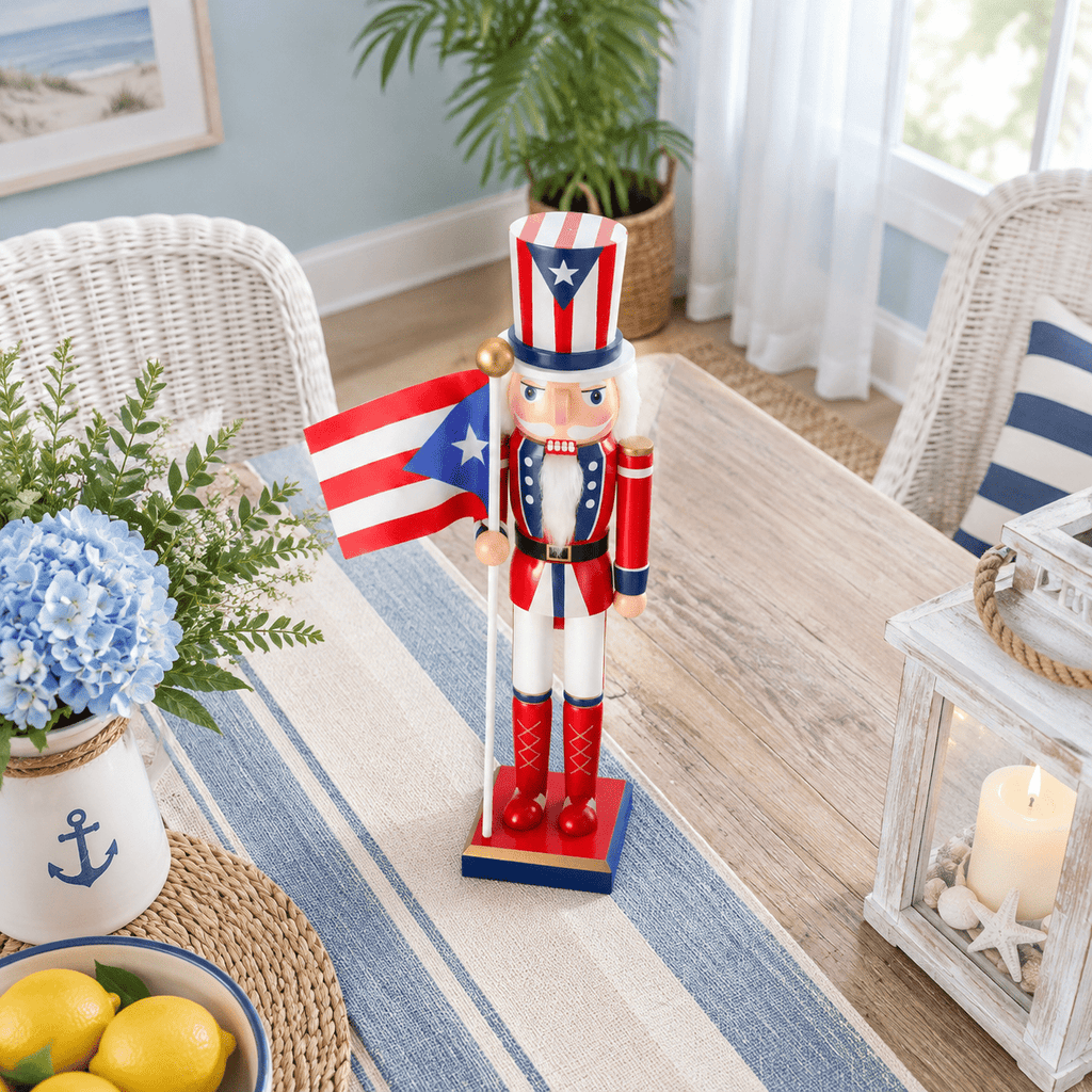 15 Inch Puerto Rico Flag Nutcracker Soldier Wood Christmas Decor