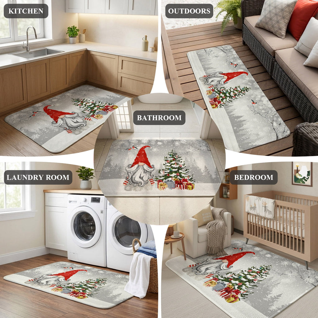 Pink Gnomes Christmas Washable Area Rugs for Living Room Bedroom, Large Non Slip Indoor Floor Carpet Absorbent Xmas Tree Gifts Winter Snowflake Birds Door Mat Rugs for Bathroom Entryway 47.2"x63"