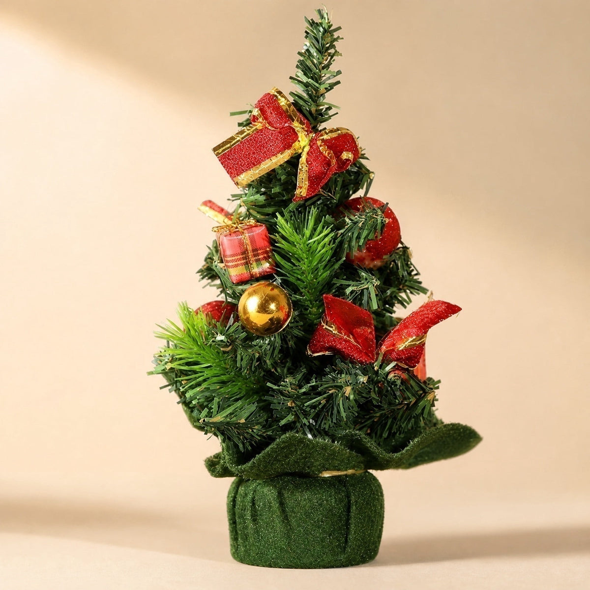 Surpdew Mini Christmas Tree Table Top Decorations- 9" Artificial Small Pine Trees with Burlap Base on Desktop, Shelves, Bedroom, Miniature Scenes Xmas for Home, Office, Party Decor