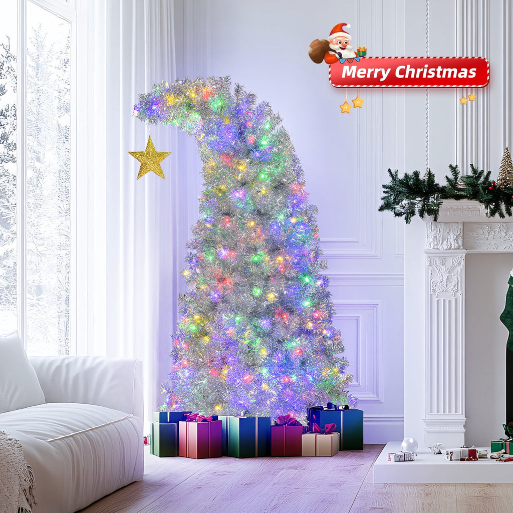 Ktaxon 8 FT Pre-lit Christmas Tree, Xmas Tree Hinged Branches with 500 RGB Lights and 1500 Branch Tips APP Controlled, for Holiday Party Store Office Home, White