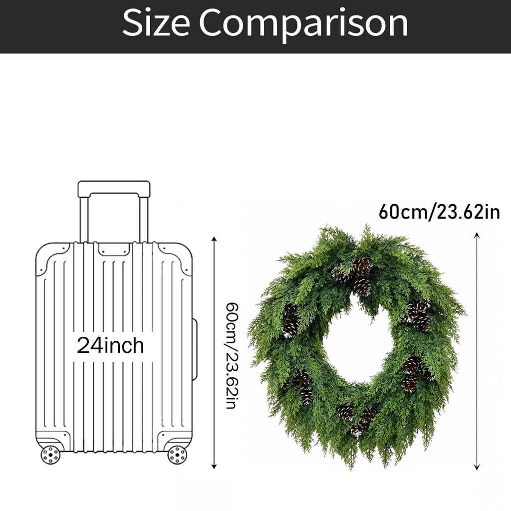 THOPBPRK Artificial Cedar Half Wreath for Front Door Christmas Decorations DIY Holiday with Bow Winter Hanging Ornament for Wall Window Home Decor, 23.6" A