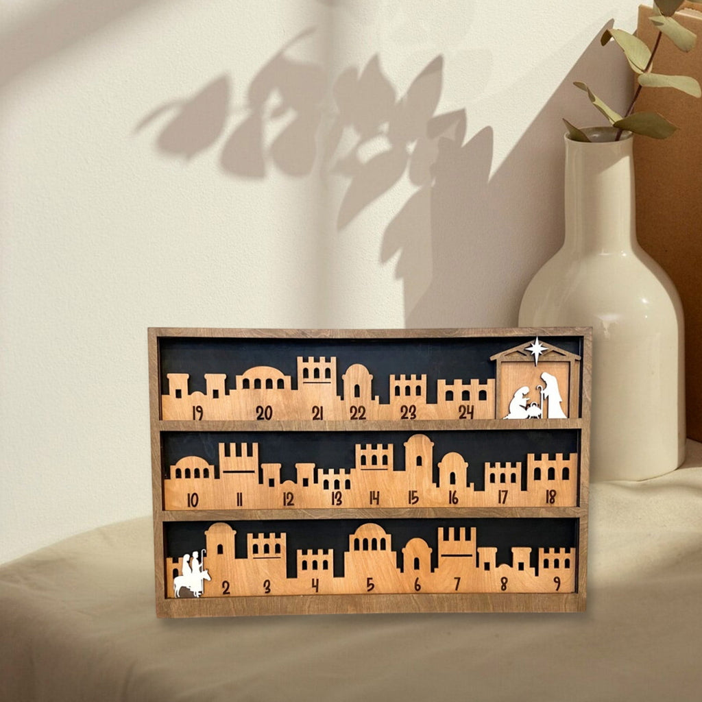 Christmas Manger Scene Countdowns Calendar Nativity Decoration with Base for Office Supplies or Shelf Display