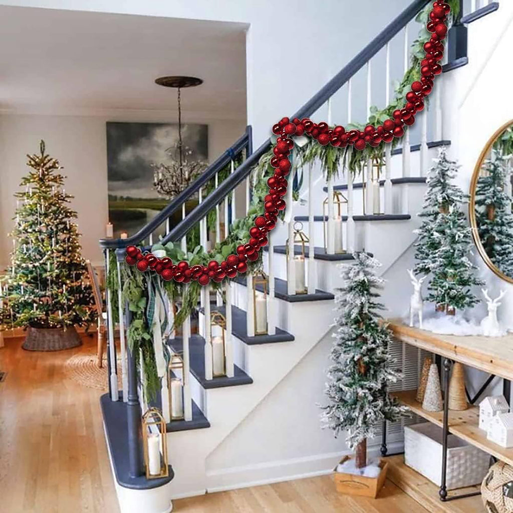 6 Ft Christmas Ball Garland Ornaments Shatterproof Xmas Hanging Balls Holiday Party Wedding Christmas Tree Decor Red