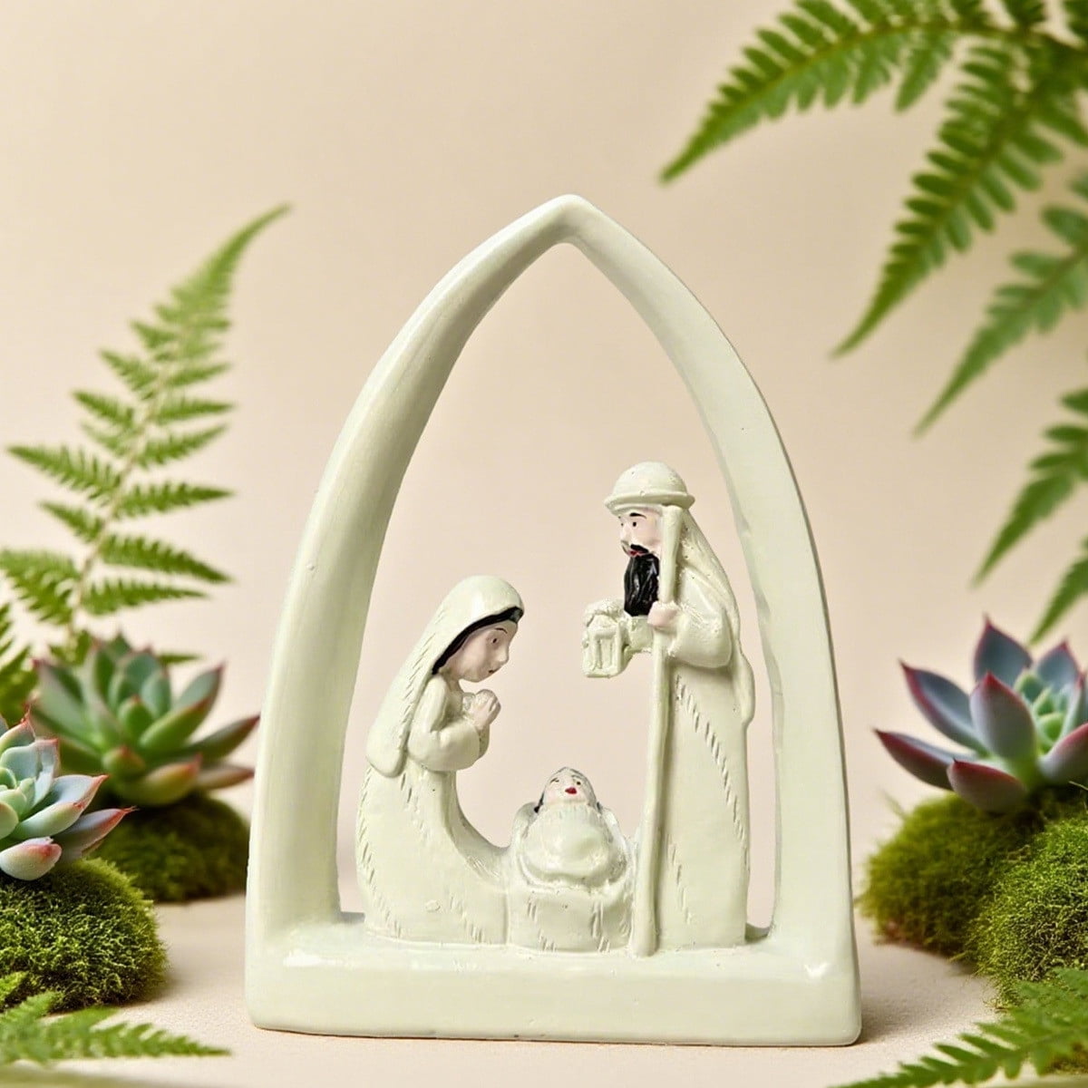 White Resin Nativity Set for Christmas Indoor, Porcelain Nativity Scene with Manger, Modern Christmas Holy Family Nativity Sets & Figures for Home Tabletop Shelf Display Decoration