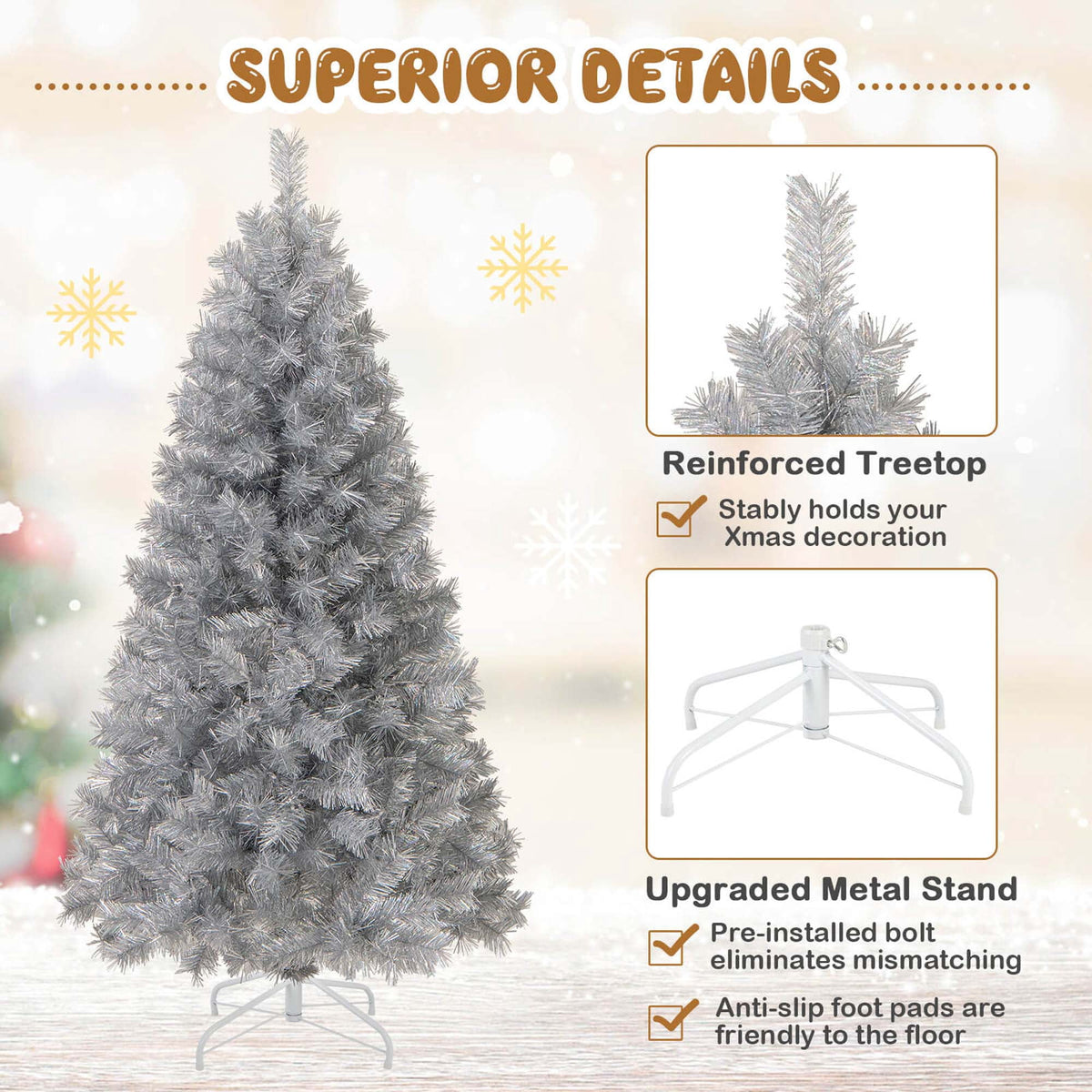Costway 7 FT Christmas Tree Artificial Xmas Tree with 807 Branch Tips 400 LED Lights