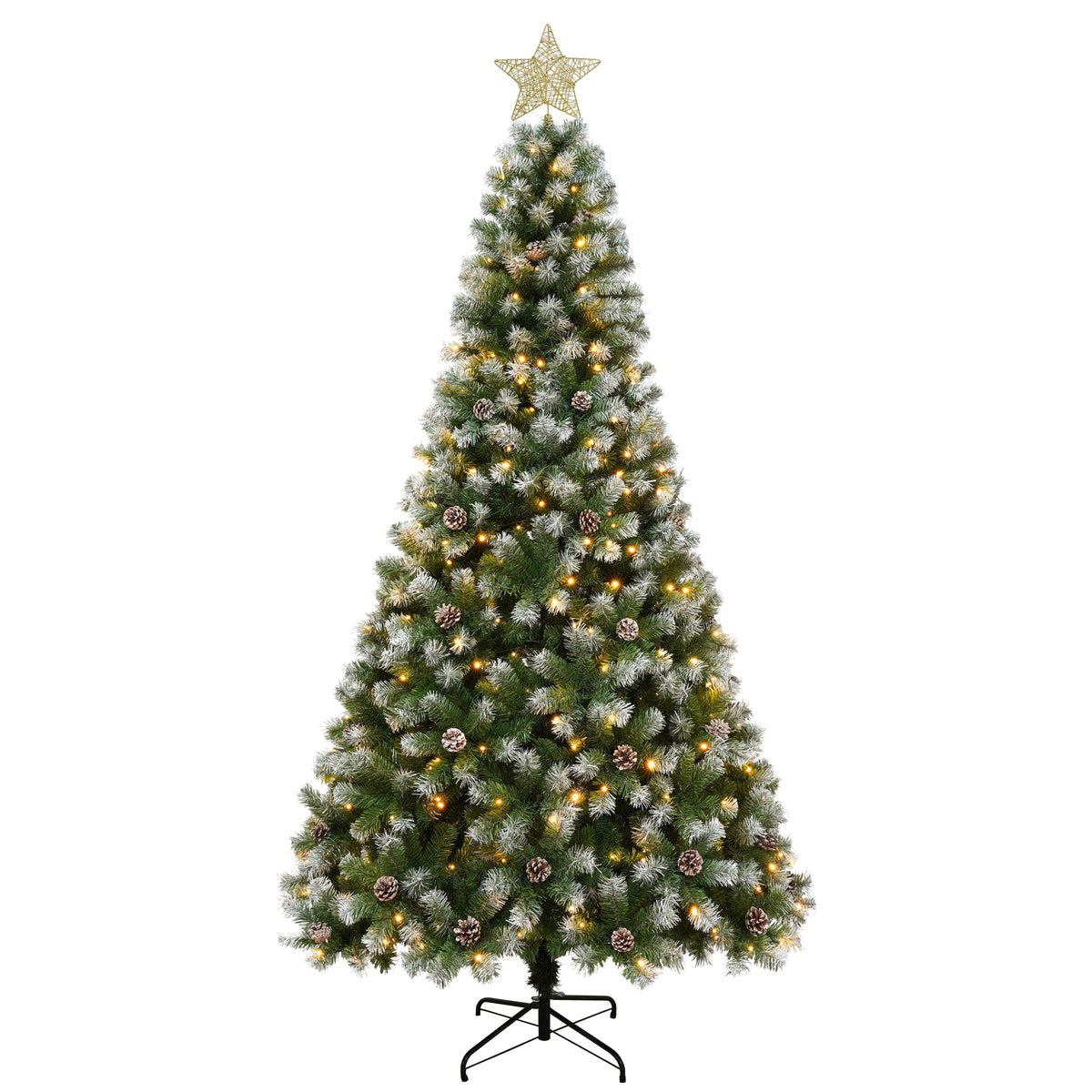 Yexmas 6ft Pre-Lit Christmas Tree with Tree Topper, 8 Modes LED Lights, Artificial Xmas Tree with Large Storage Bag