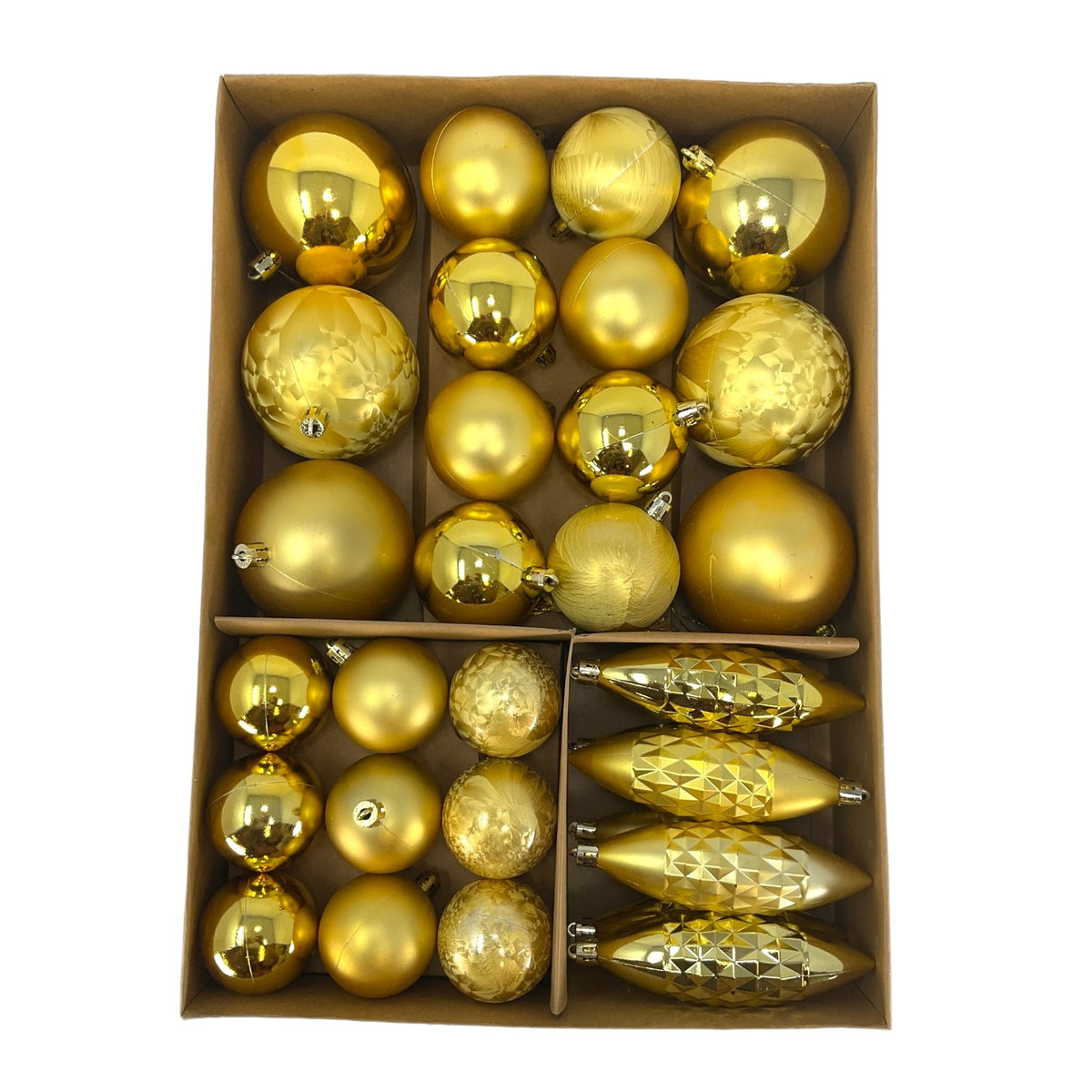31 Piece Shiny and Matte Gold Christmas Ball and Cylinder Ornaments 5 Inch