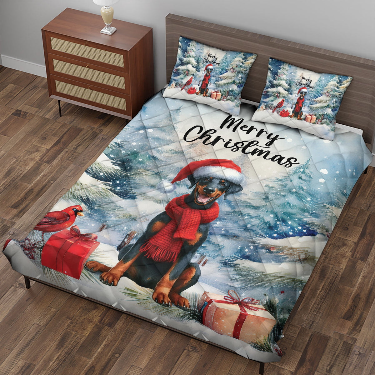 Merry Christmas French Bulldog Enjoys Woofmas Winter Xmas Holiday Quilt Bedding Set Dog Lover Gifts 1 Blanket Bed Cover 2 Pillowcases - 02022