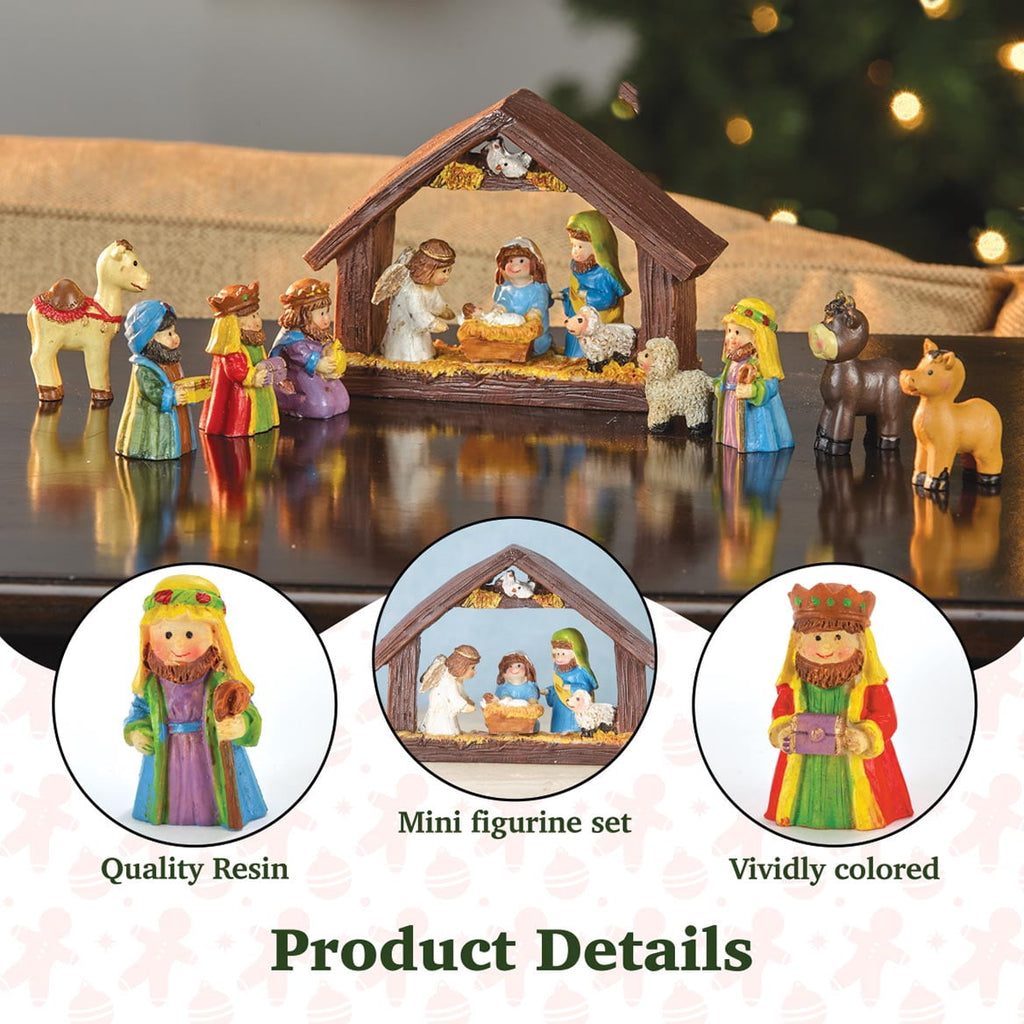 Holiday Peak Handpainted Resin Tabletop Nativity Scene - Set Includes 5"x6" Manger, Plus 8 Nativity Pieces - Perfectly Sized Christmas Decoration