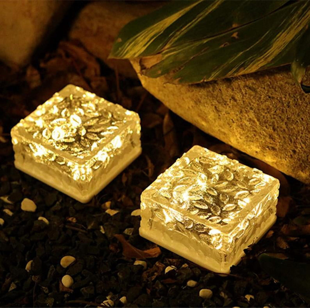 Epicgadget Solar Ice Cube Shaped Light, 4x4x2.15 Inch Ice Cube Shaped Brick Warm White Outdoor Solar Garden Decorative Lights for Walkway Pathway Backyard Christmas Decoration Parties (3 Pieces)
