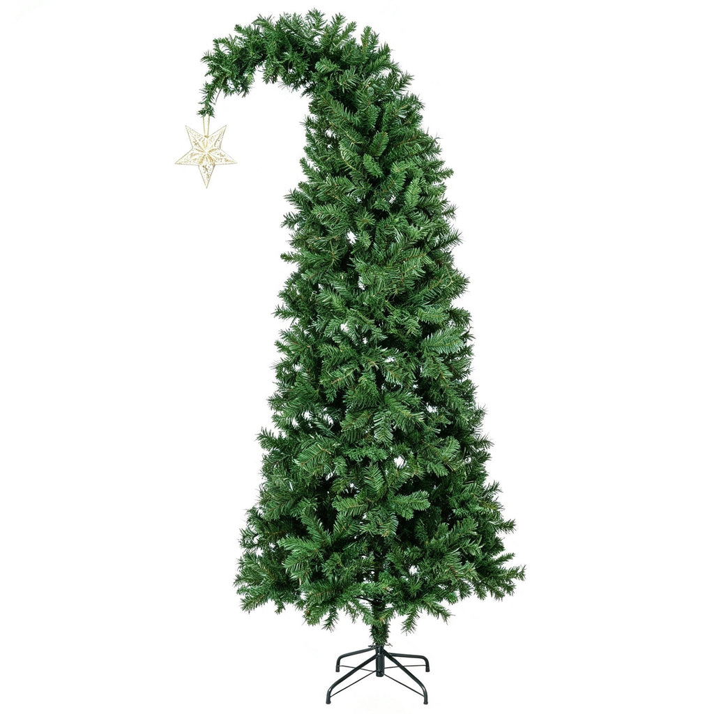Firstness 7.5Ft Christmas Tree Crooked Neck, Prelit Artificial Xmas Tree with 400 Colorful Lights & 11 Modes, 1350 Branch Tips, Storage Bag, PVC Bendable Top Christmas Tree