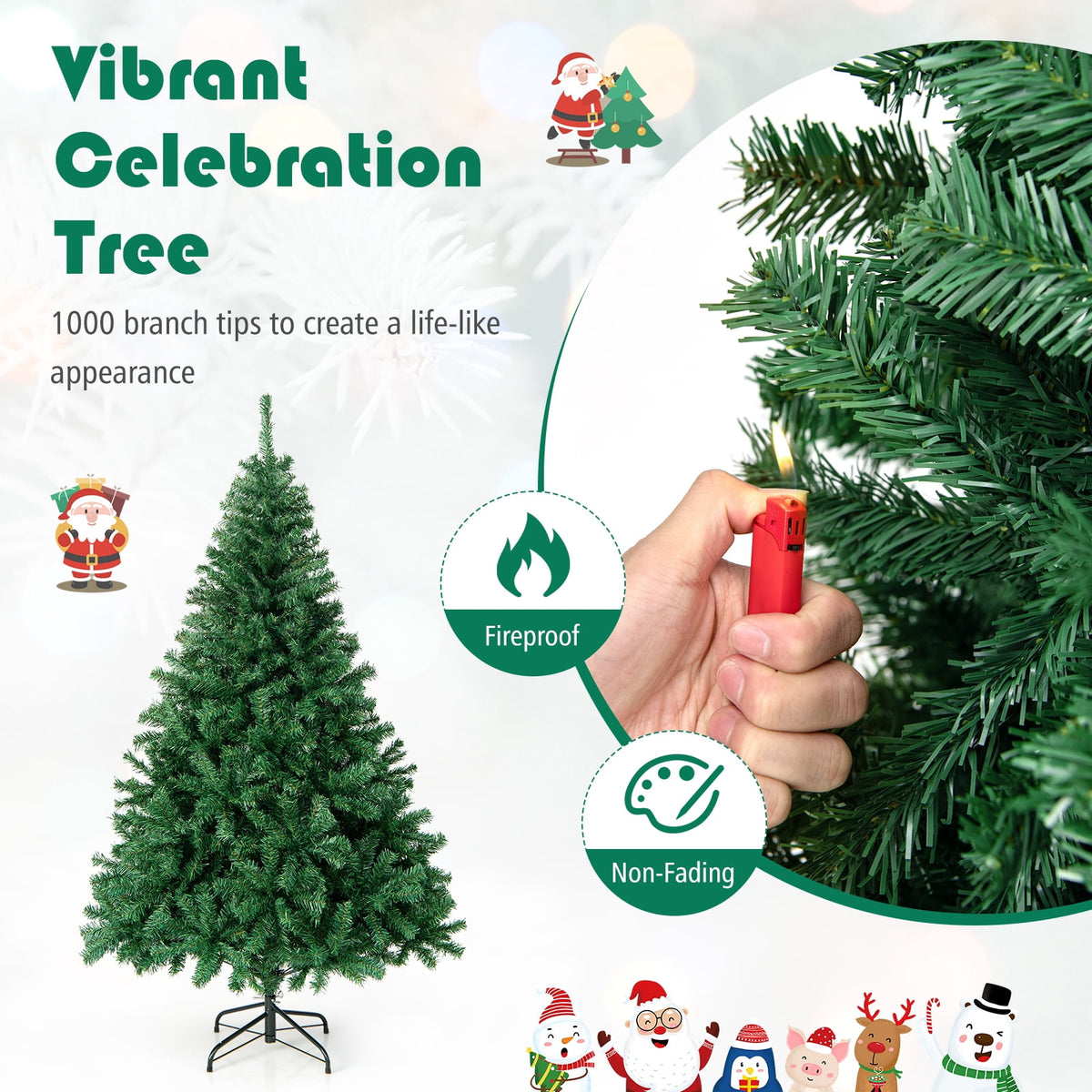 Costway 9FT PVC Christmas Tree 2132 Tips Hinged Solid Metal Legs