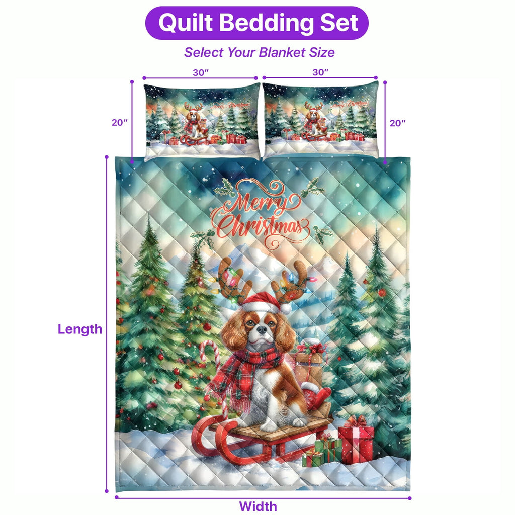 Merry Christmas Santa Reindeer Antlers French Bulldog Sleigh Xmas Winter Holiday Quilt Bedding Set Dog Lover Gifts 1 Blanket Bed Cover 2 Pillowcases - 00023