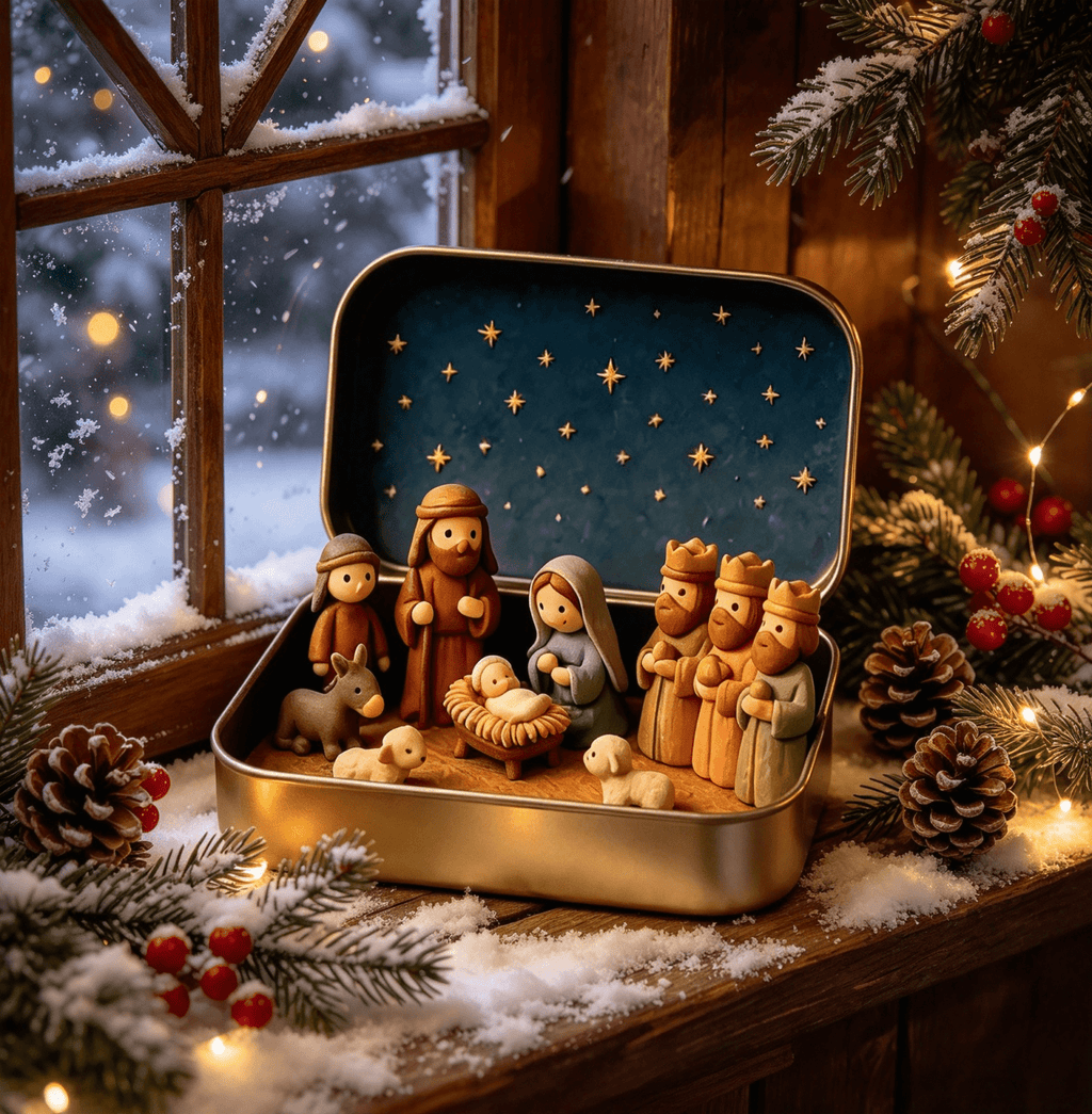 Clearance! Mini Nativity Set in Box - Miniature Jesus Nativity Sets & Figures, Christmas Christian Decoration Gift (A)