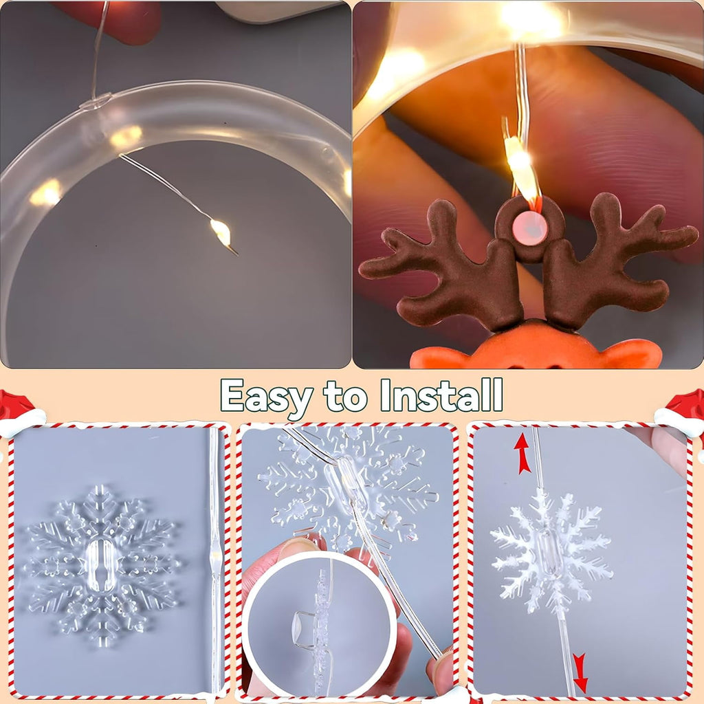 WILLED Christmas String Lights, 120 LED Window Curtain Lights with Christmas Ornaments, 9.8ft USB Powered Warm White Waterproof Fairy Lights Indoor Outdoor for Xmas Tree Patio Garden Party Home Decor