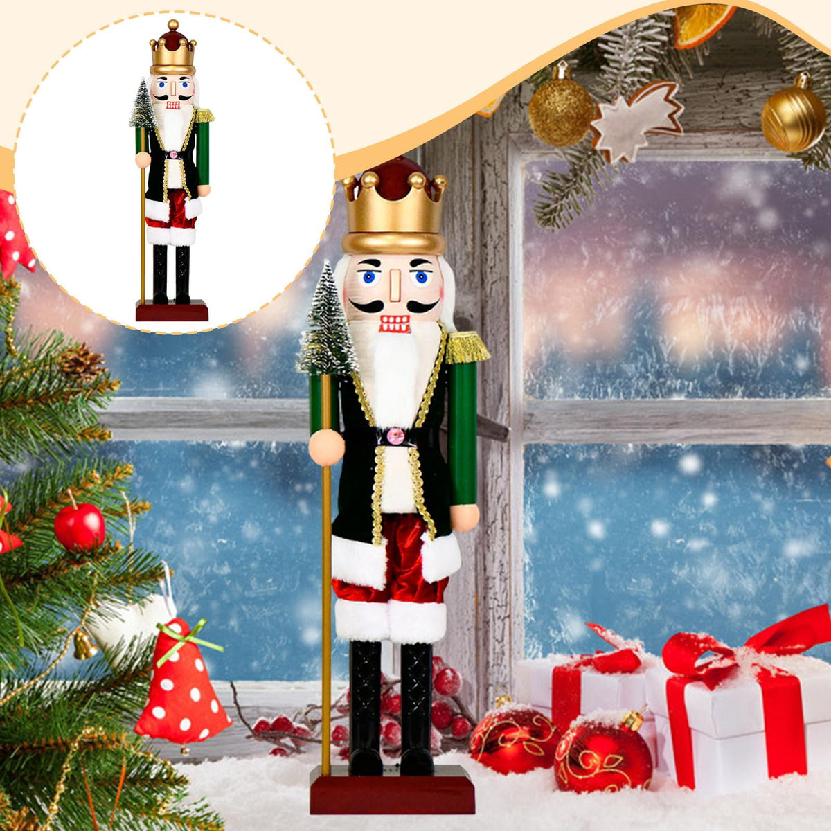 Home Nutcracker Figure Christmas Decoration with Light Music Plastic Craft for Shelves Tables Bedroom Holiday Decor