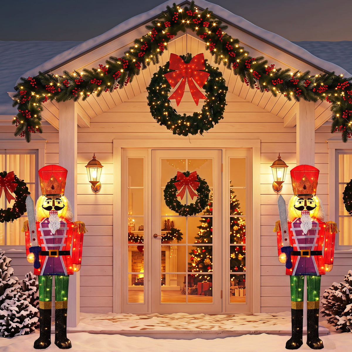 FOOWIN 5 FT 2-Pack Lighted Christmas Nutcracker Soldier Decorations, Indoor & Outdoor Christmas Yard Lawn Decor，Sword